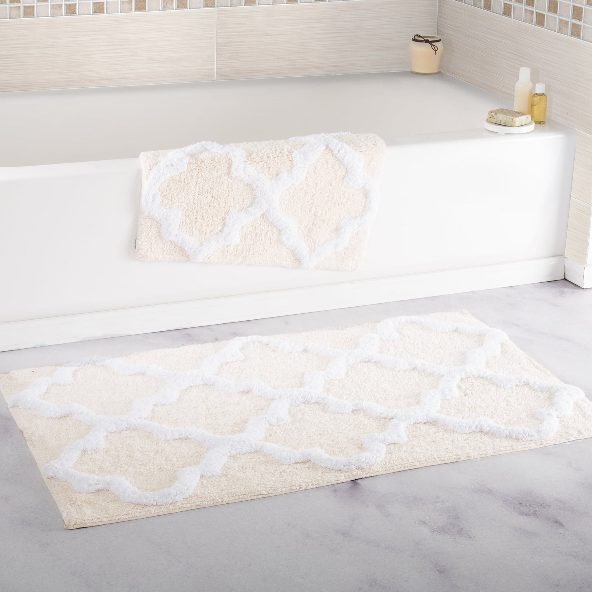 Somerset Home off-White Cotton Non-Slip Bath Mat, 41" x 24.5" (2 Piece)