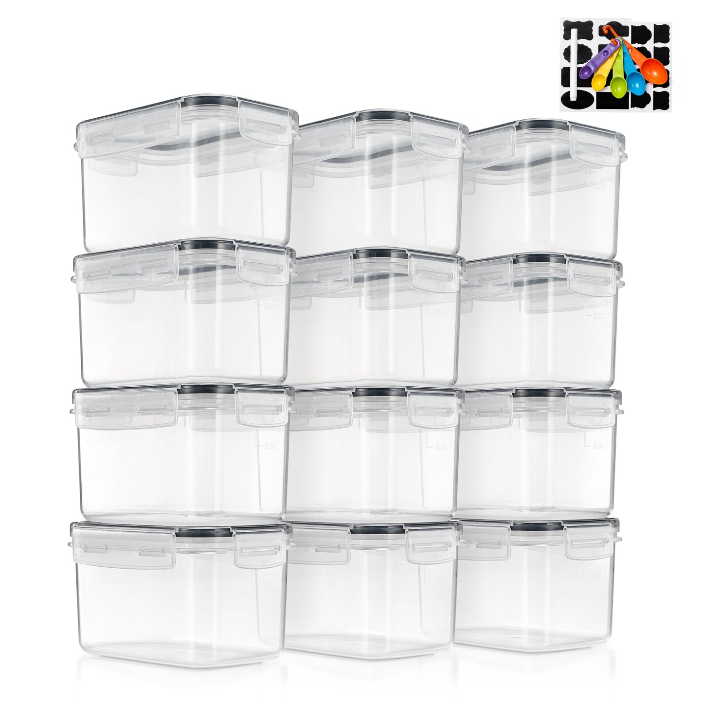 Sorbus 6 Pack Airtight Food Storage Container Set with Locking Lids, Measuring Spoons, and Labels (0.8L/27.05 oz)
