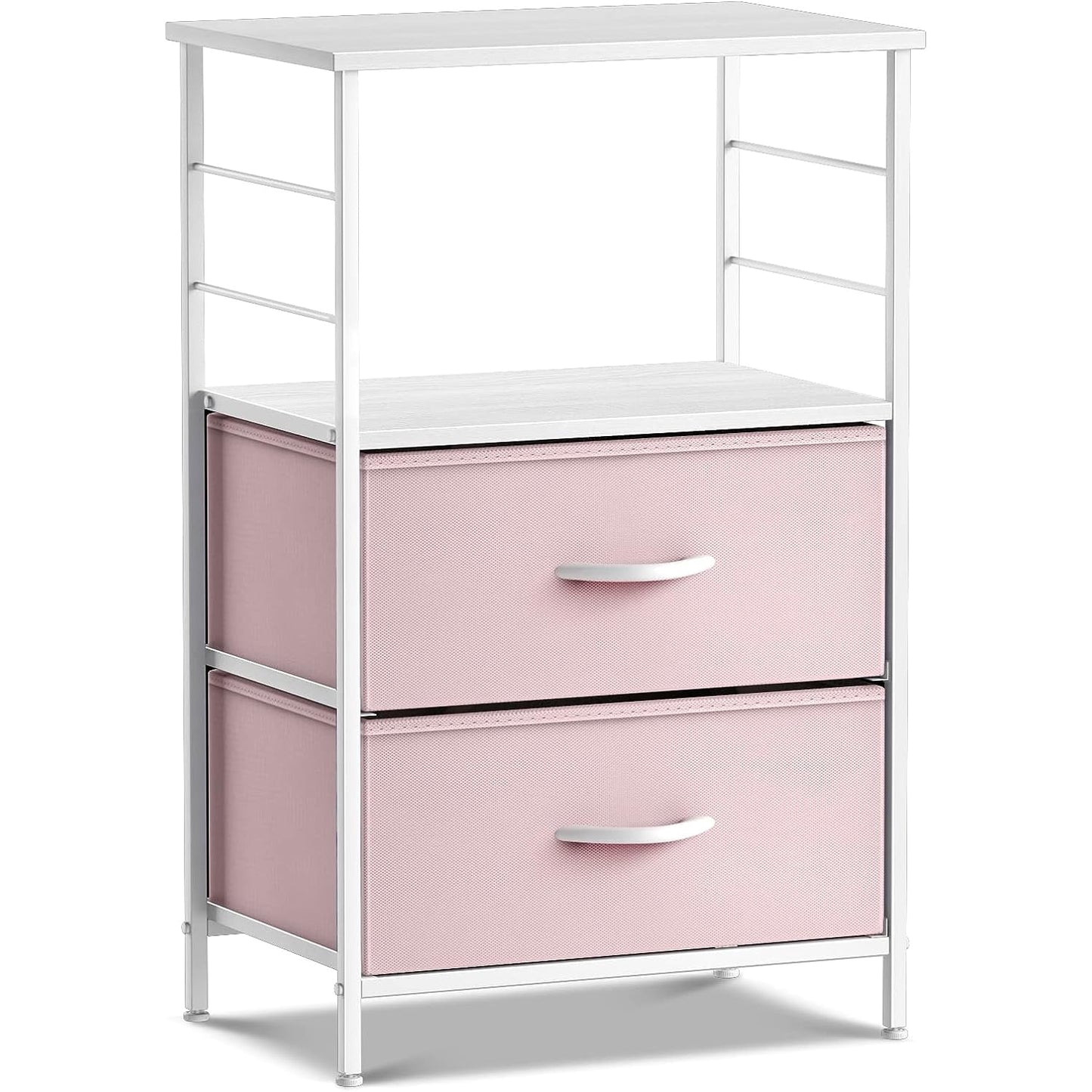 Sorbus 2-Drawer Nightstand with Fabric Drawer, Steel Frame and Open Shelf, Pink