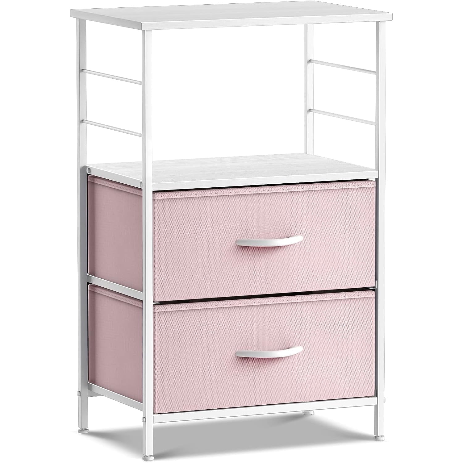 Sorbus 2-Drawer Nightstand with Fabric Drawer, Steel Frame and Open Shelf, Pink