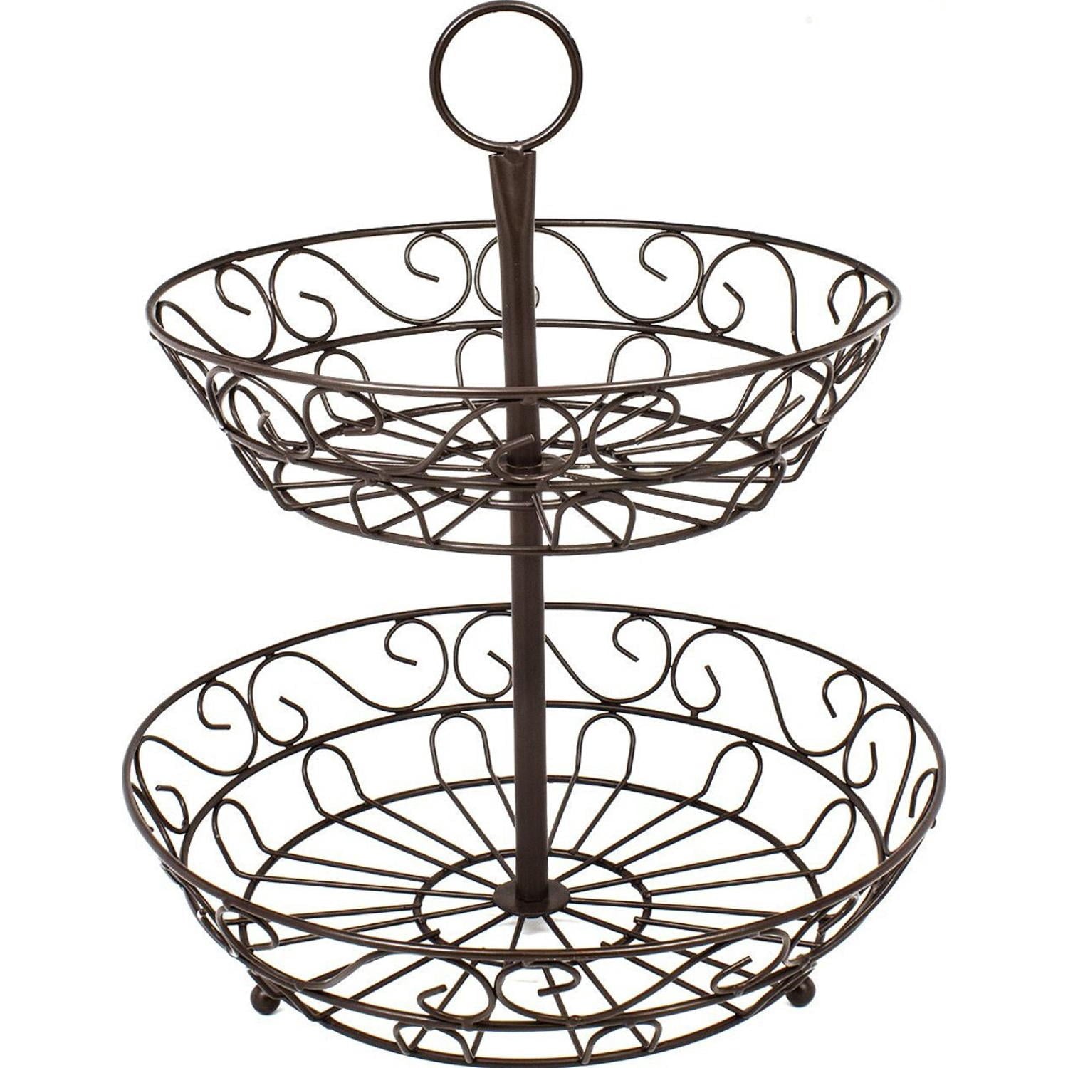 Sorbus 2-Tier Brown Metal Countertop Fruit Basket Stand, Kitchen Storage Organizer