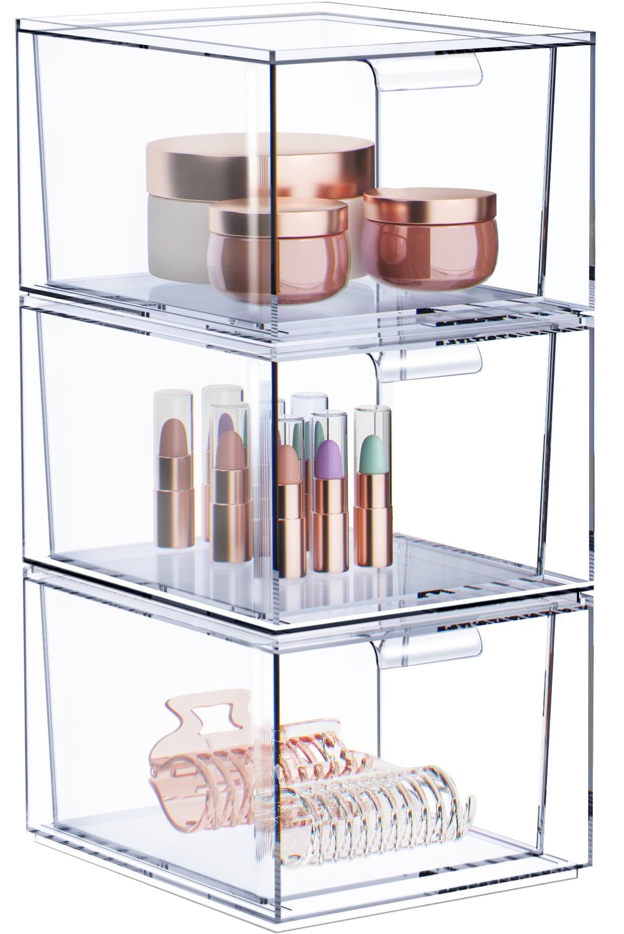 Sorbus Paquete de 3 Organizadores de Maquillaje de AcrÃ­lico Transparente â€“ Contenedores de Almacenamiento Apilables de PlÃ¡stico para Tocador, BaÃ±o y OrganizaciÃ³n de CosmÃ©ticos