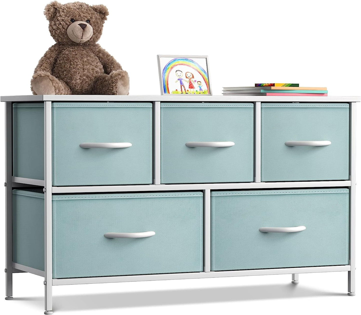 Sorbus 5-Drawer Dresser Storage Chest, Steel Frame, Wood Top, Fabric Bins, Tie-Dye Pink