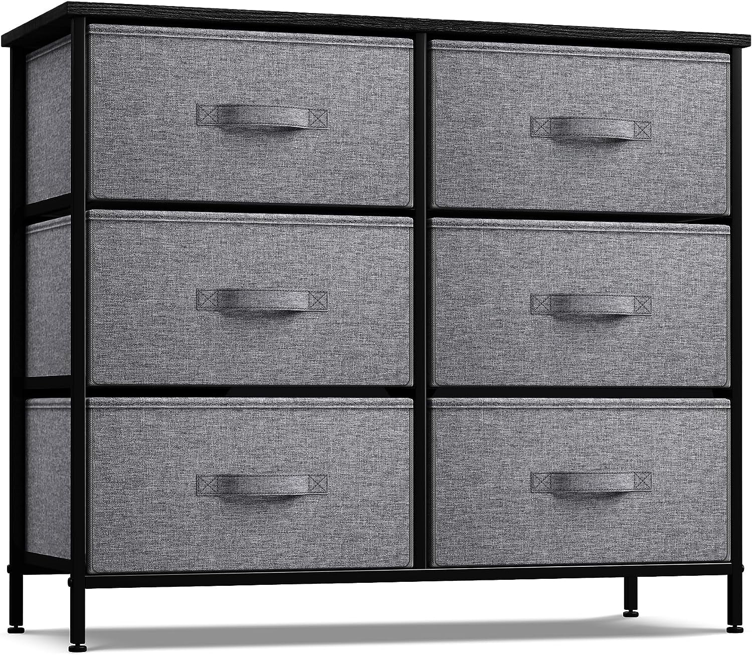 Sorbus CÃ³moda de 6 Cajones, Organizador de Tela con Estructura de Acero y Superficie de Madera, Negro