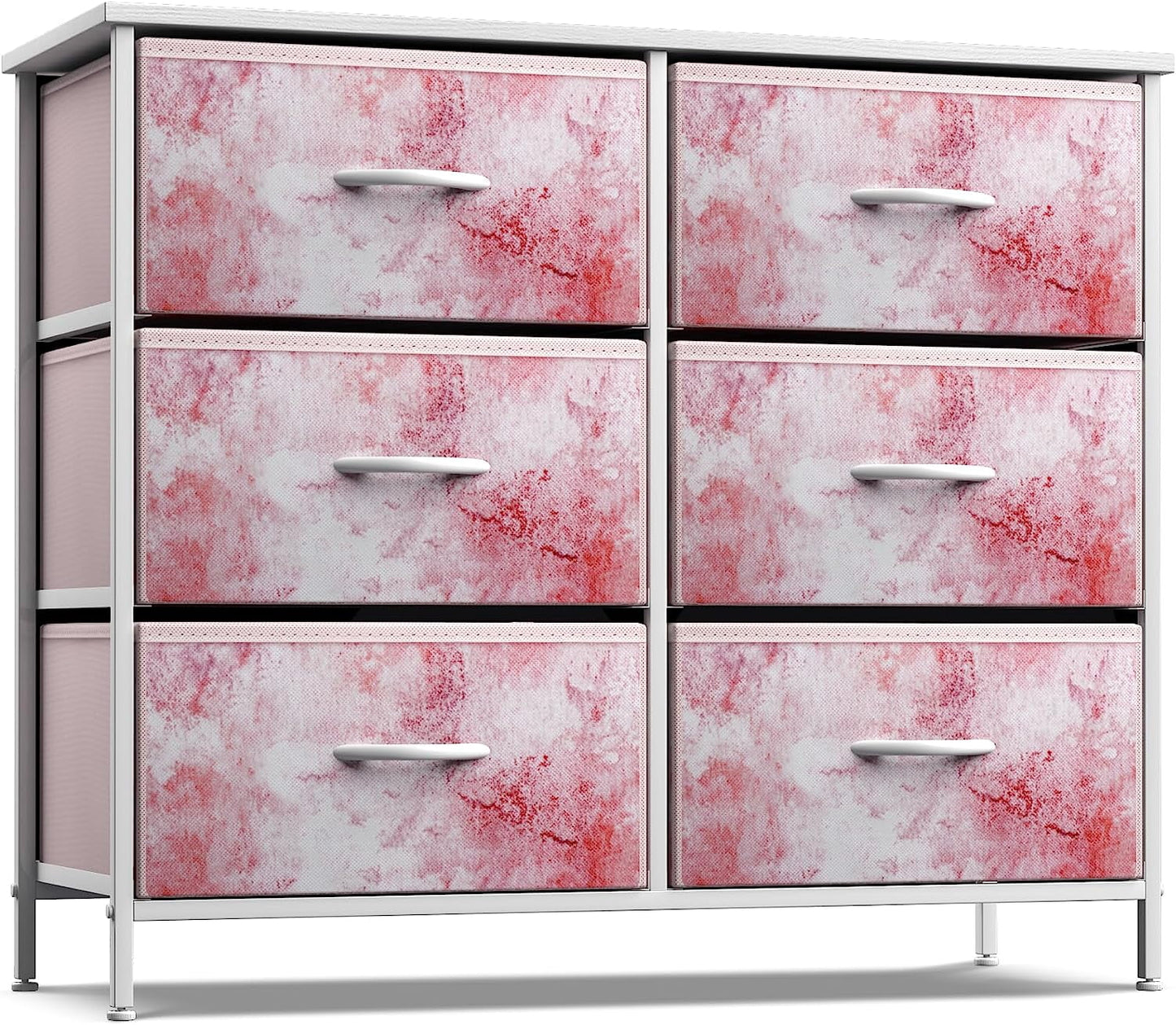 Sorbus 6-Drawer Dresser, Fabric Chest Organizer with Steel Frame & Wood Top, Tie-Dye Pink