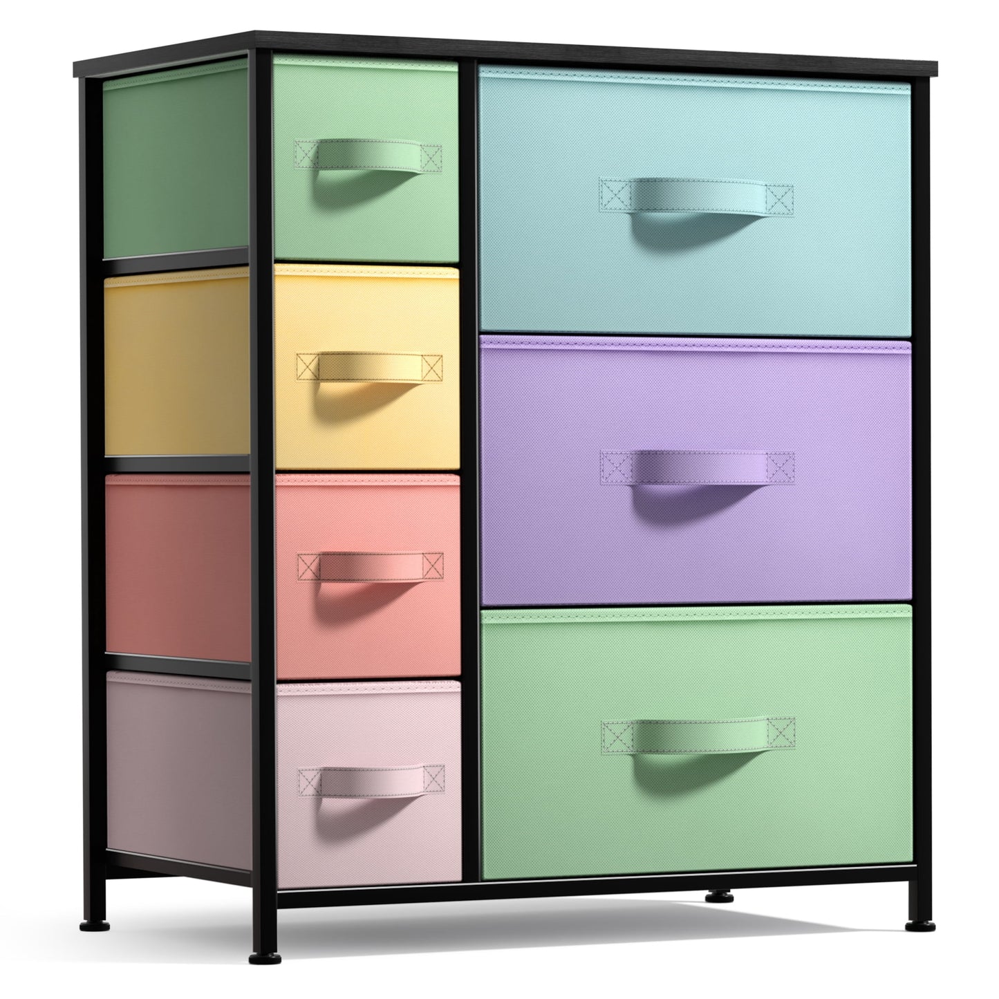 Sorbus 7 Drawer Dresser Storage Chest for Kids Bedroom with Fabric Bins Black Multi Pastel
