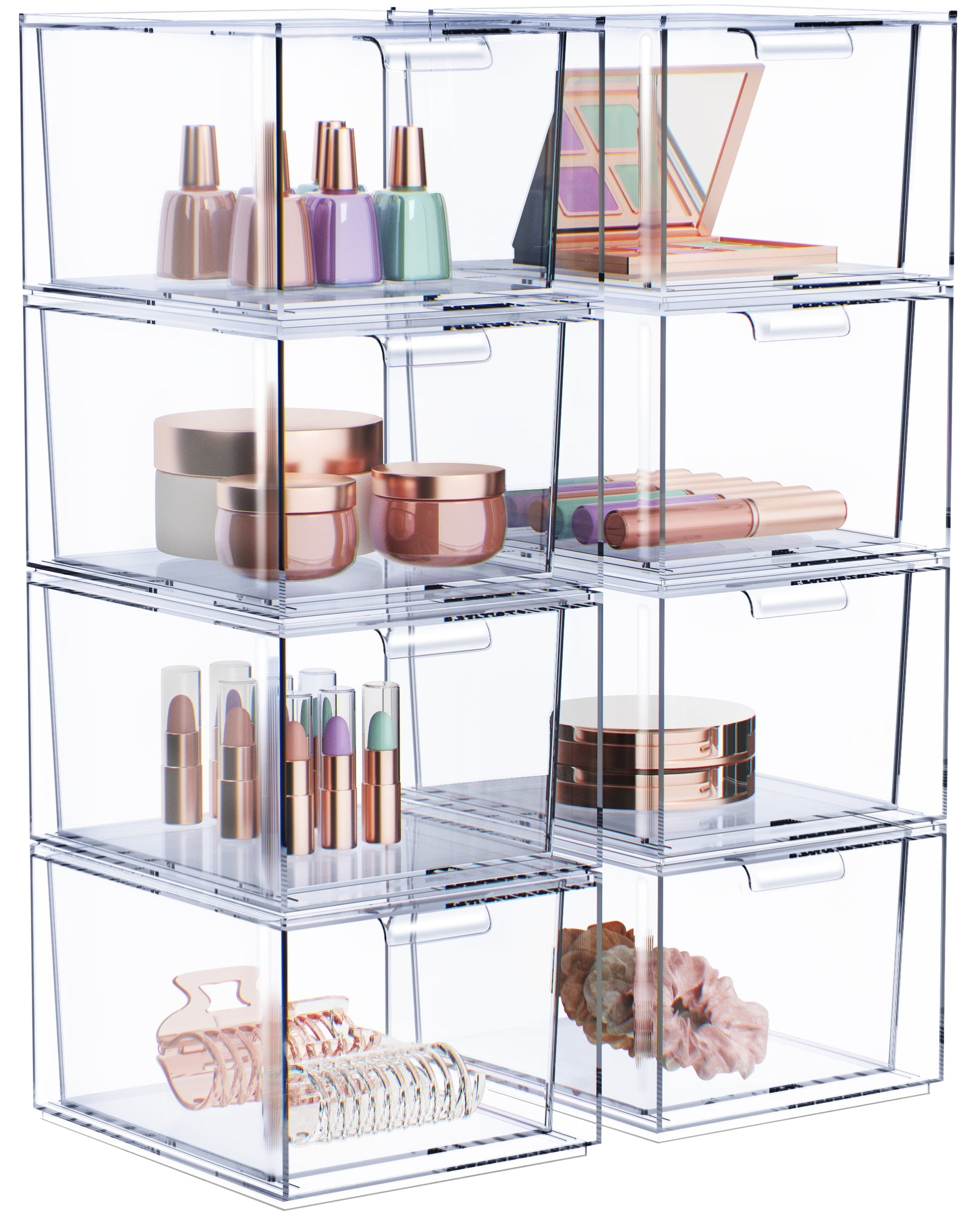 Sorbus 8-Pack Clear Acrylic Makeup Organizer Drawers â€“ Stackable Plastic Storage Bins for Bathroom, Vanity, or Office Organization