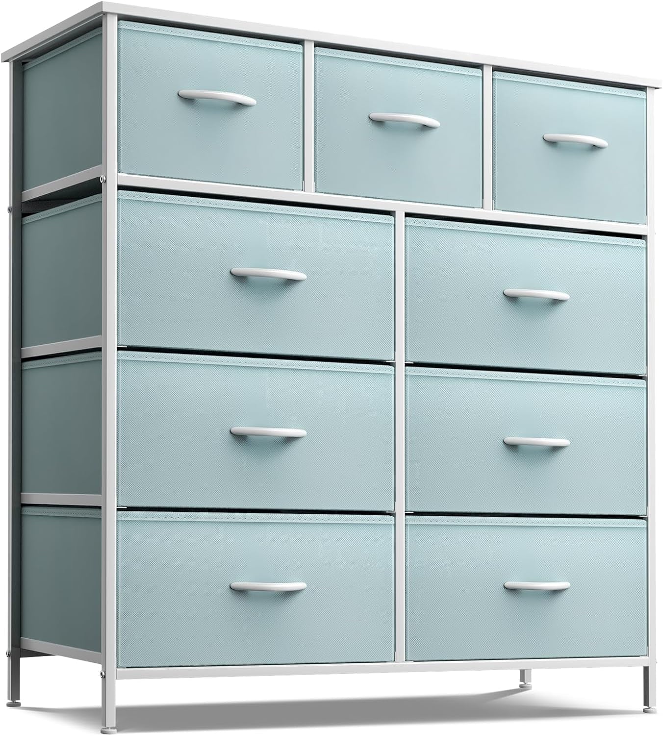 Sorbus 9-Drawer Dresser Nightstand End Table, Steel Frame, Wood Top, Aqua