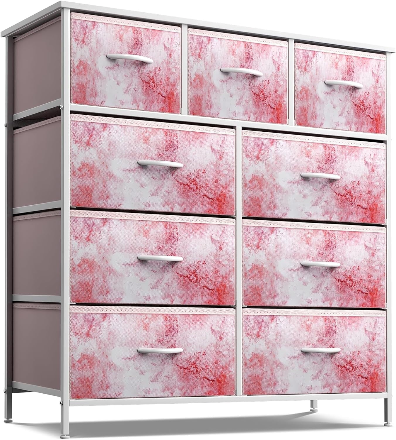 Sorbus 9-Drawer Dresser Nightstand End Table, Steel Frame, Wood Top, Tie-Dye Pink
