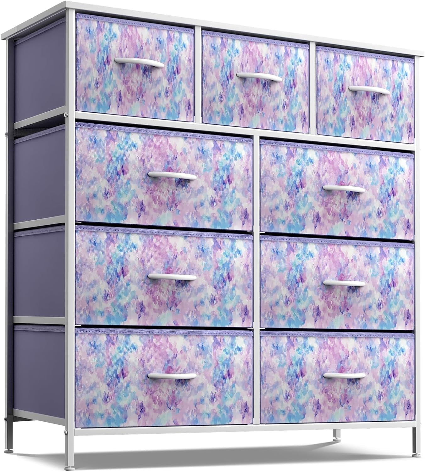 Sorbus 9-Drawer Dresser Nightstand End Table, Steel Frame, Wood Top, Tie-Dye Purple