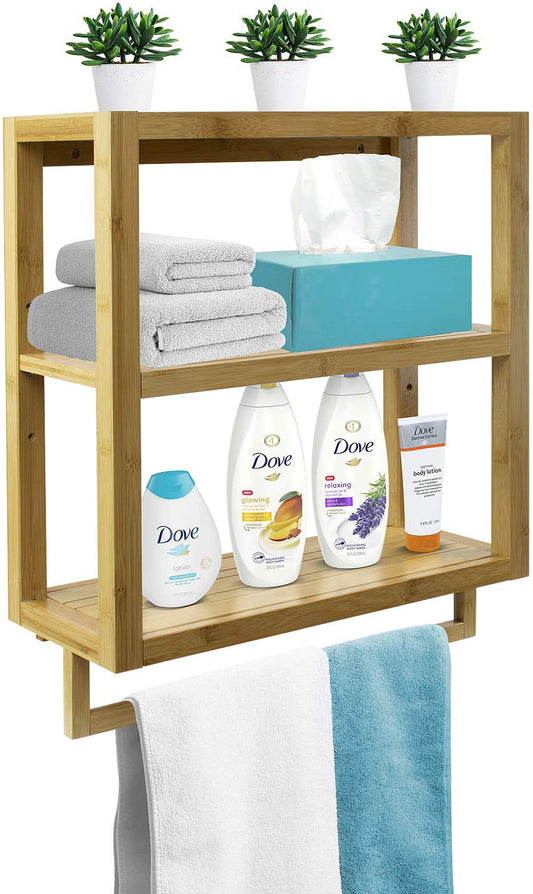 Sorbus Bamboo Finish Bathroom Wooden 3-Tier Wall Mounted Organizer Width 8.25-inch Towel Rack Holder