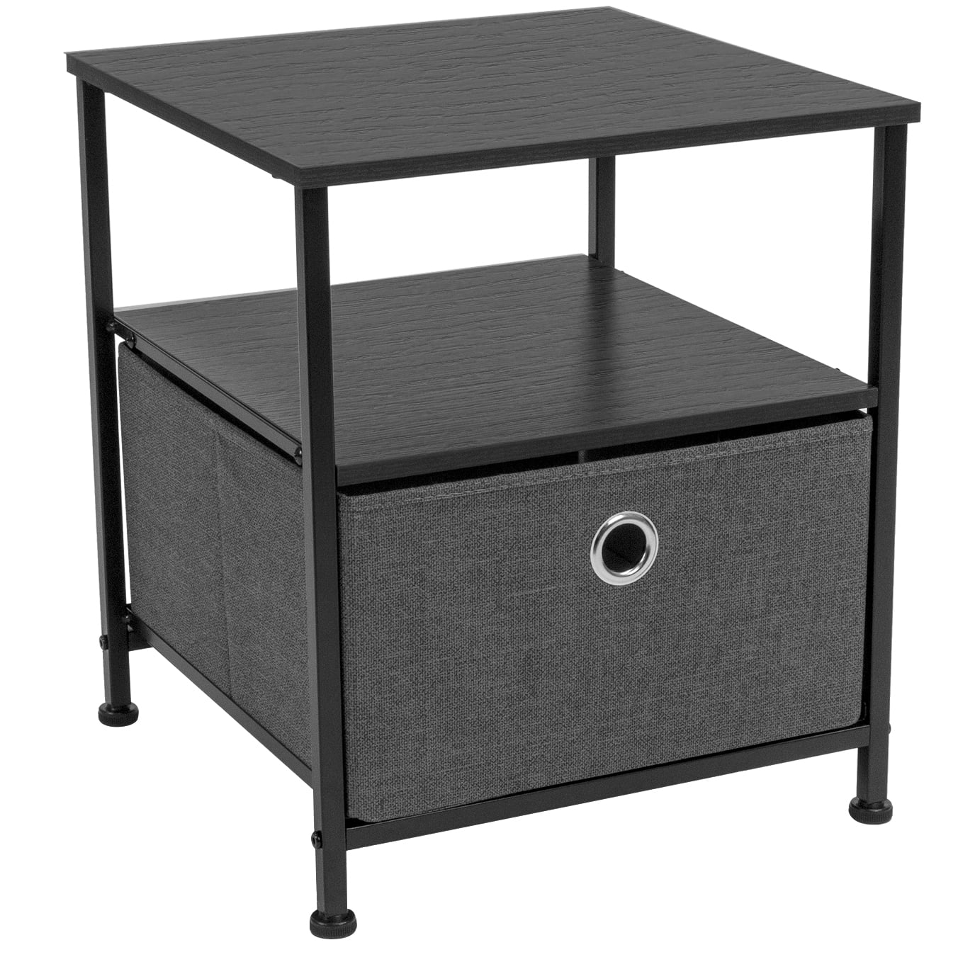 Sorbus Classic Open Shelf Nightstand with Fabric Drawer - Black Oak