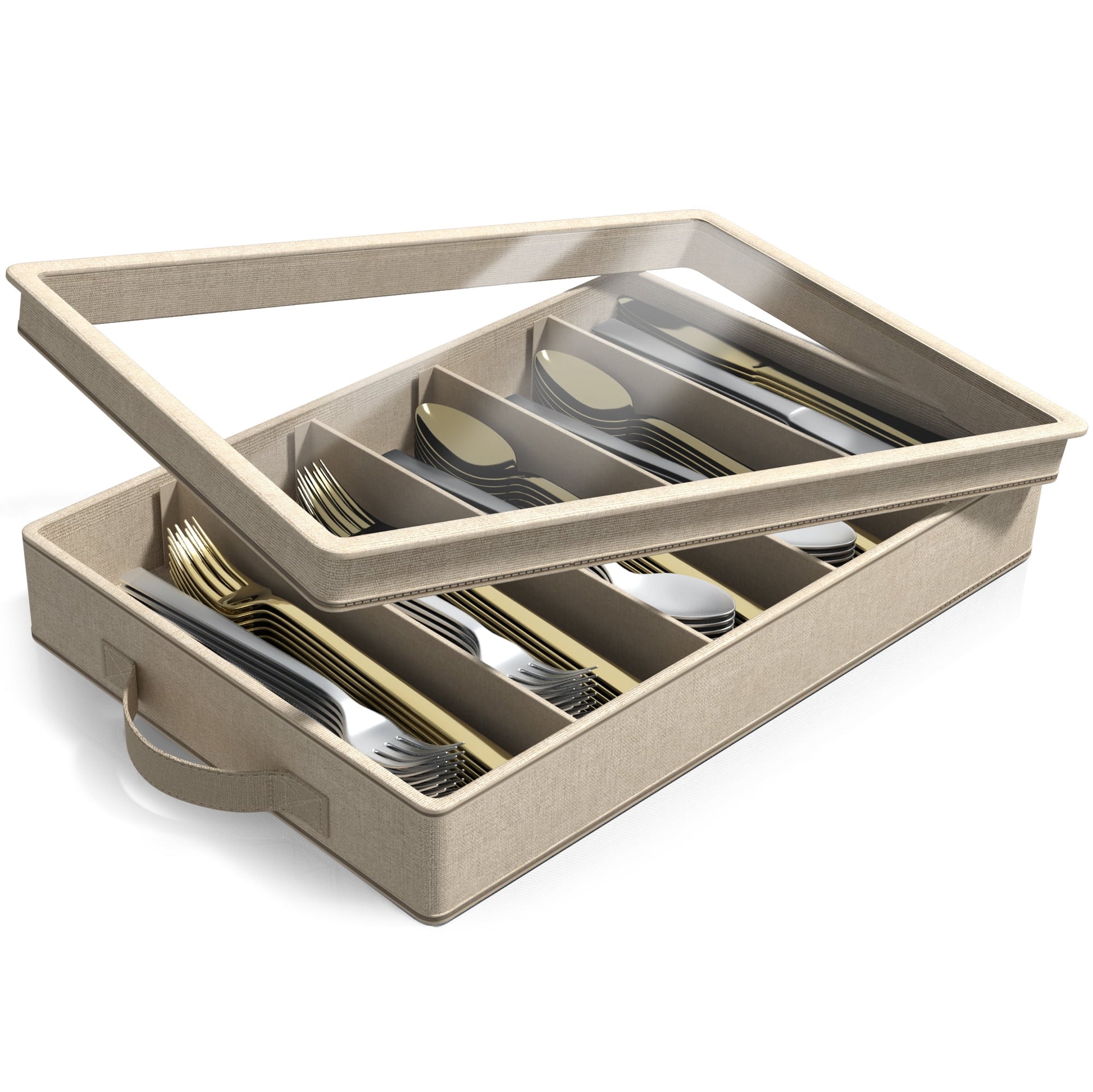 Sorbus Flatware Storage Case with Clear Lid â€“ Large Capacity Organizer for Utensils, Silverware, Flatware â€“ Gray