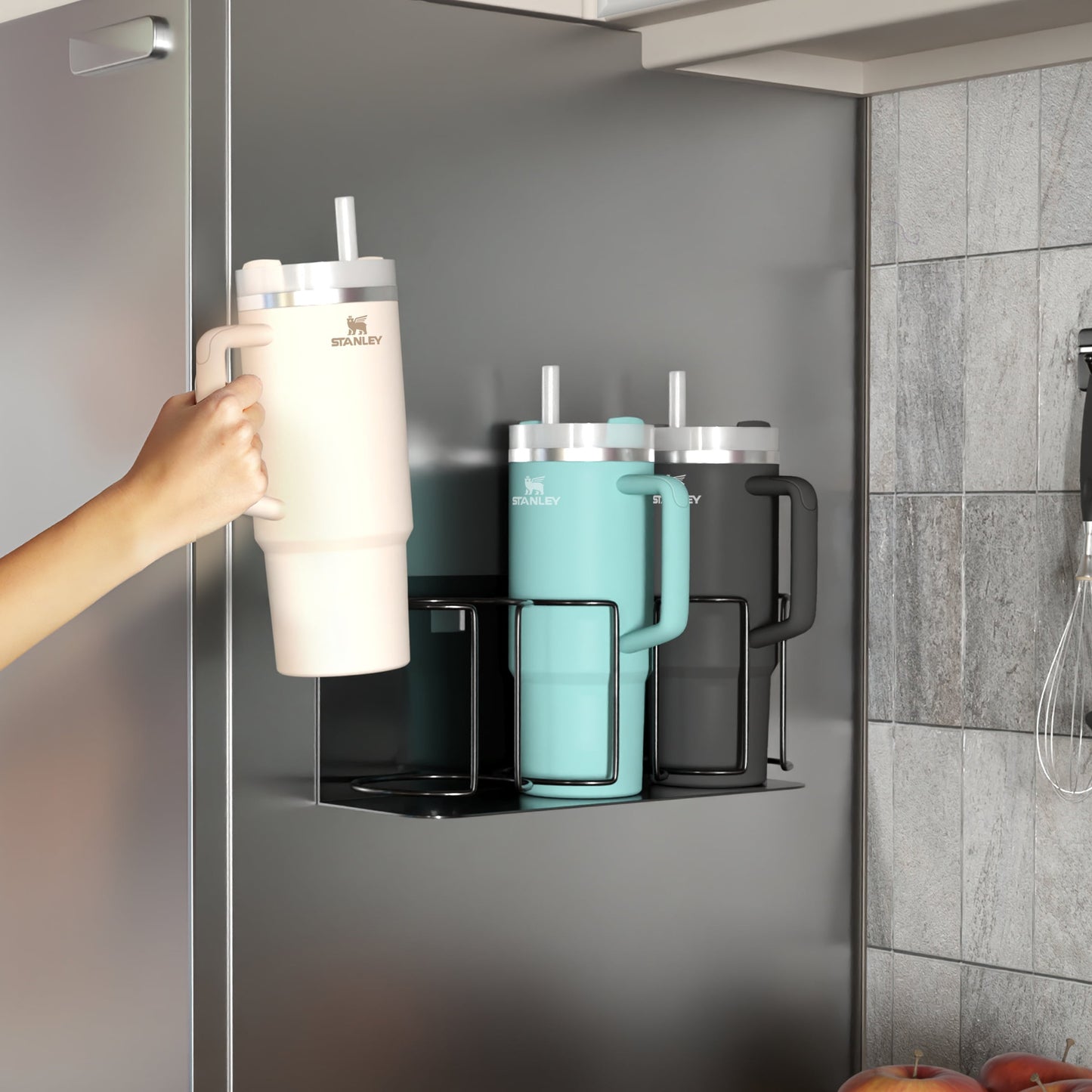 Sorbus Magnetic Cup Holder Rack â€“ Holds 3 Tumblers or Water Bottles â€“ Adjustable Black Organizer for Fridge, Oven, or Wall â€“ Includes Adhesive Tape & Screws for Easy Mounting