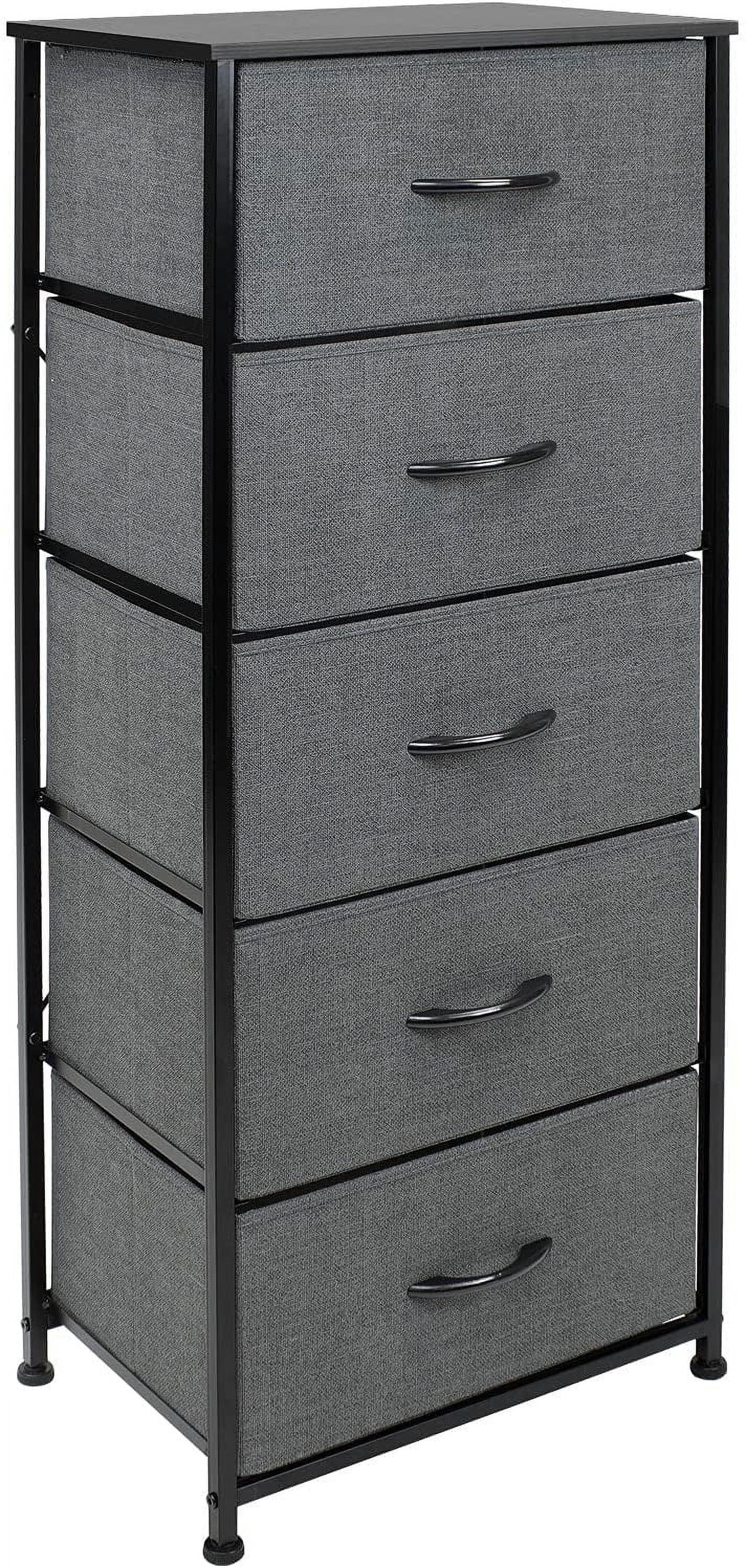Sorbus Nightstand Dresser with 5 Drawers - Tall Storage Tower Unit Organizer for Bedroom, Hallway, Closet, College Dorm - Chest Drawer for Clothes, Steel Frame, Wood Top, Fabric Bins (Black/Charcoal)