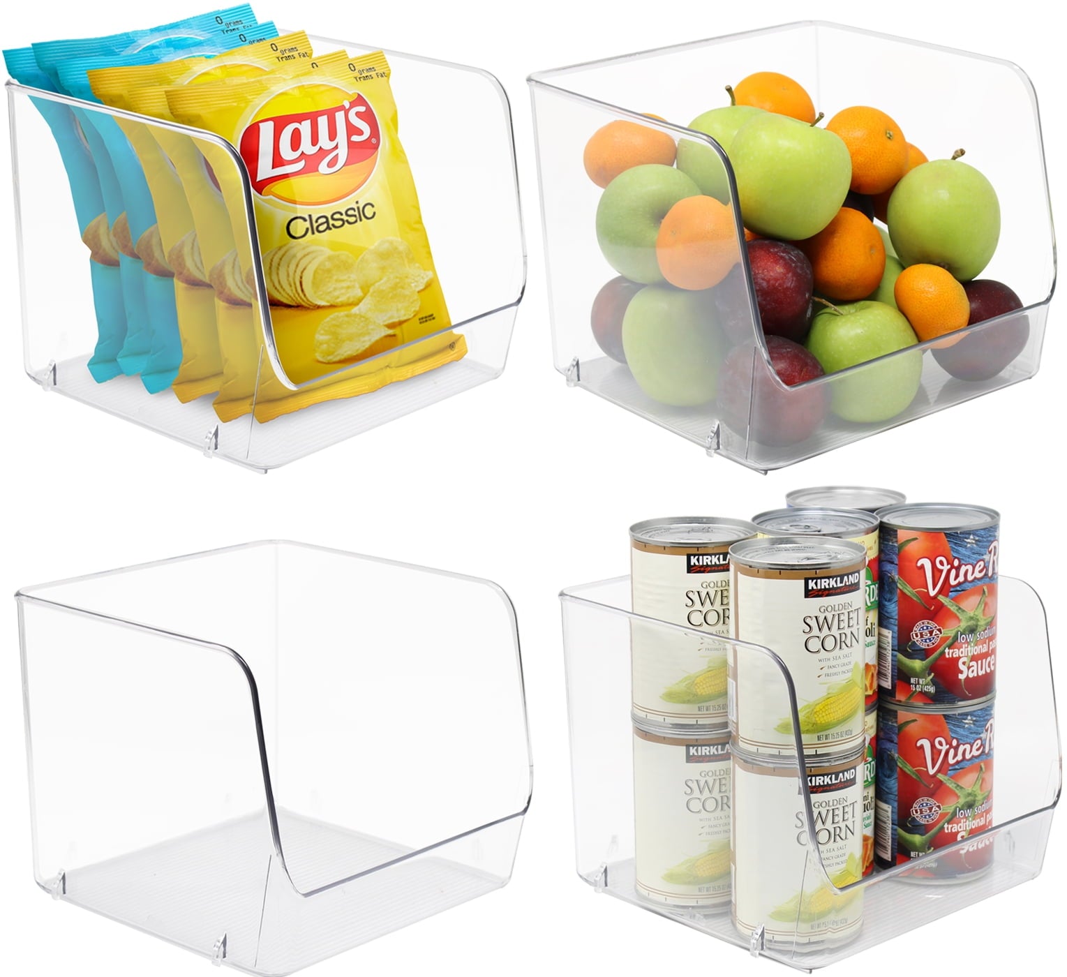 Sorbus Cajas de Almacenamiento de PlÃ¡stico Abiertas, Organizador de Despensa Transparente, Contenedores para Organizar Cocina, Refrigerador, Alimentos, Snacks, Gabinete de Despensa, Frutas, Verduras, Suministros de BaÃ±o (Paquete de 4)