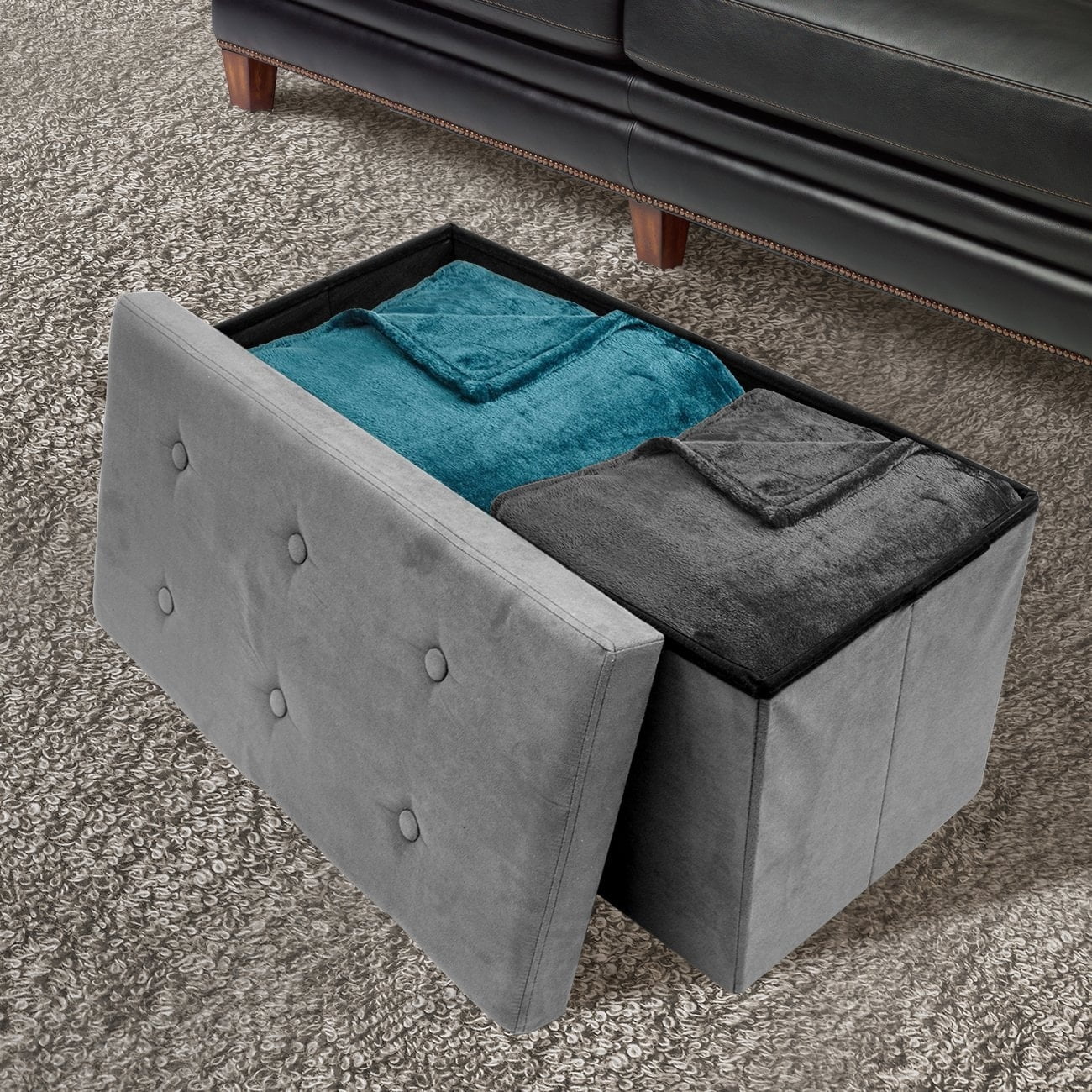 Sorbus Storage Bench Chest with Collapsible/Folding Bench Ottoman with Cover, Small