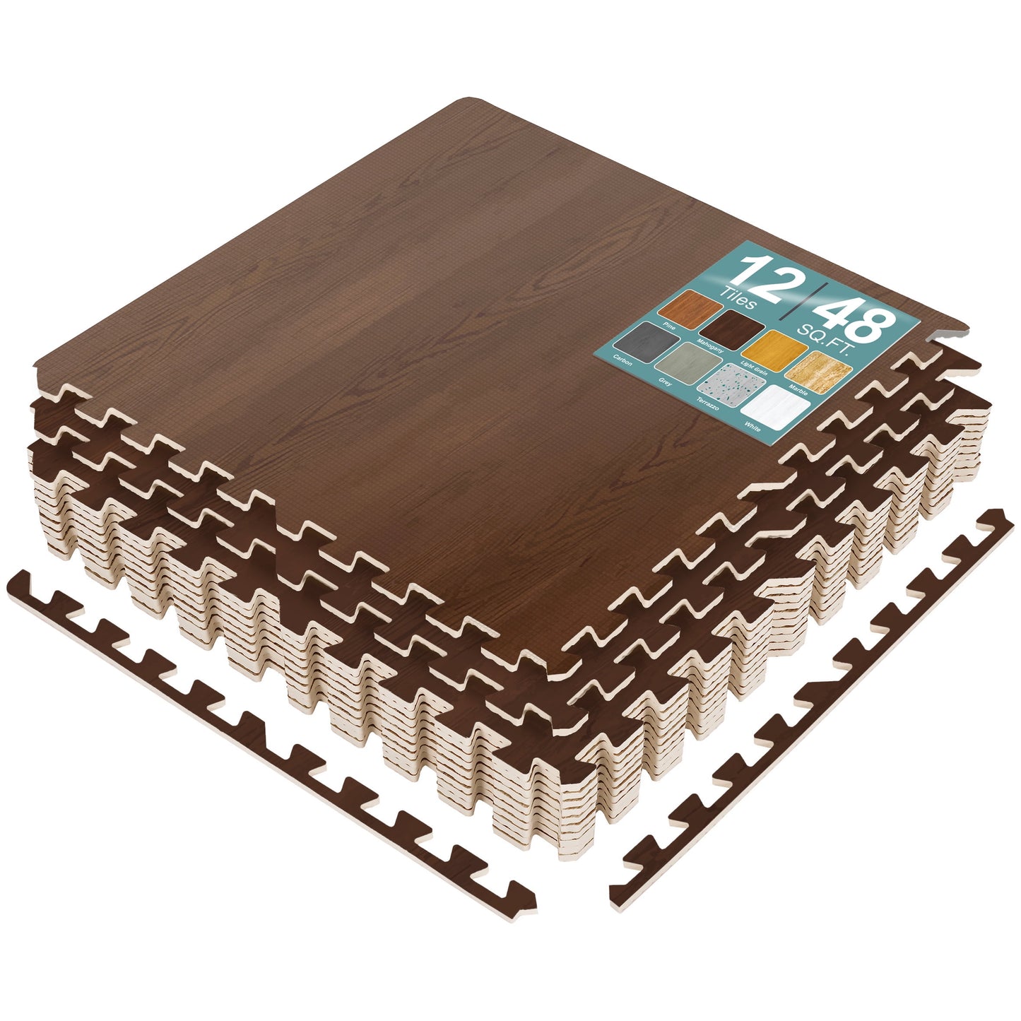 Sorbus Waterproof Wood Grain Foam Floor Tiles, 36 Tiles, 144 Sq Ft, Interlocking, Light Grain