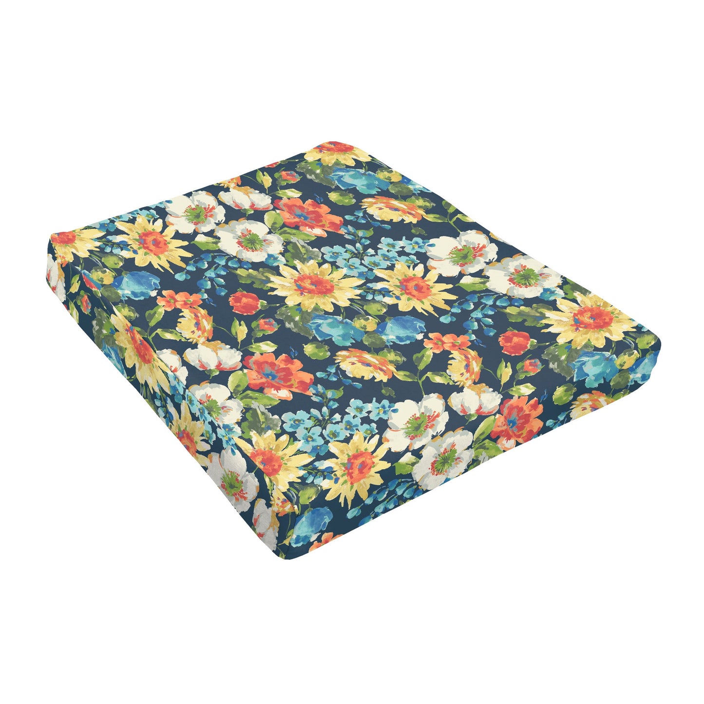Sorra Home Blue Multi Floral Indoor Outdoor Tapered Cushion Round Front