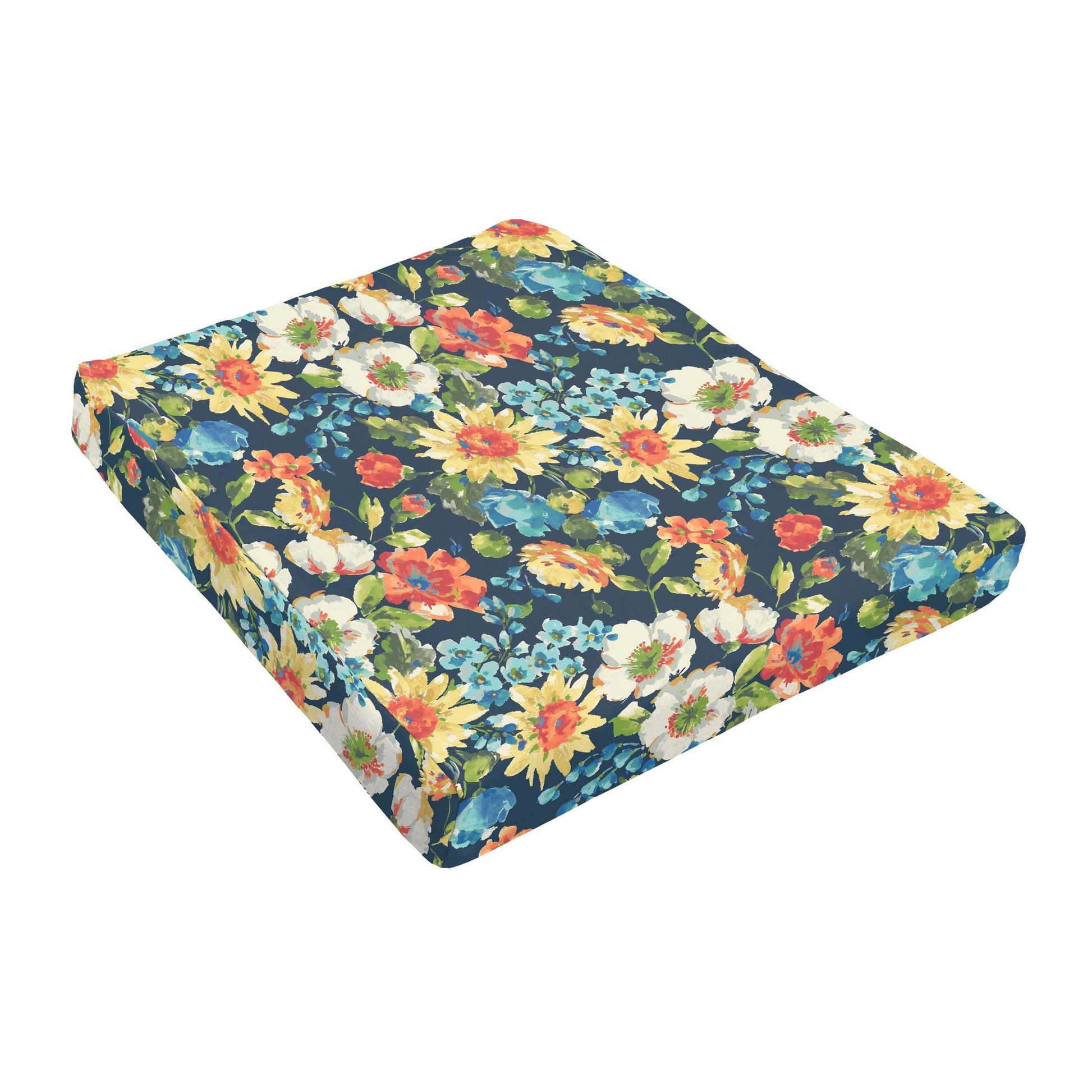 Sorra Home Blue Multi Floral Indoor Outdoor Tapered Cushion Round Front