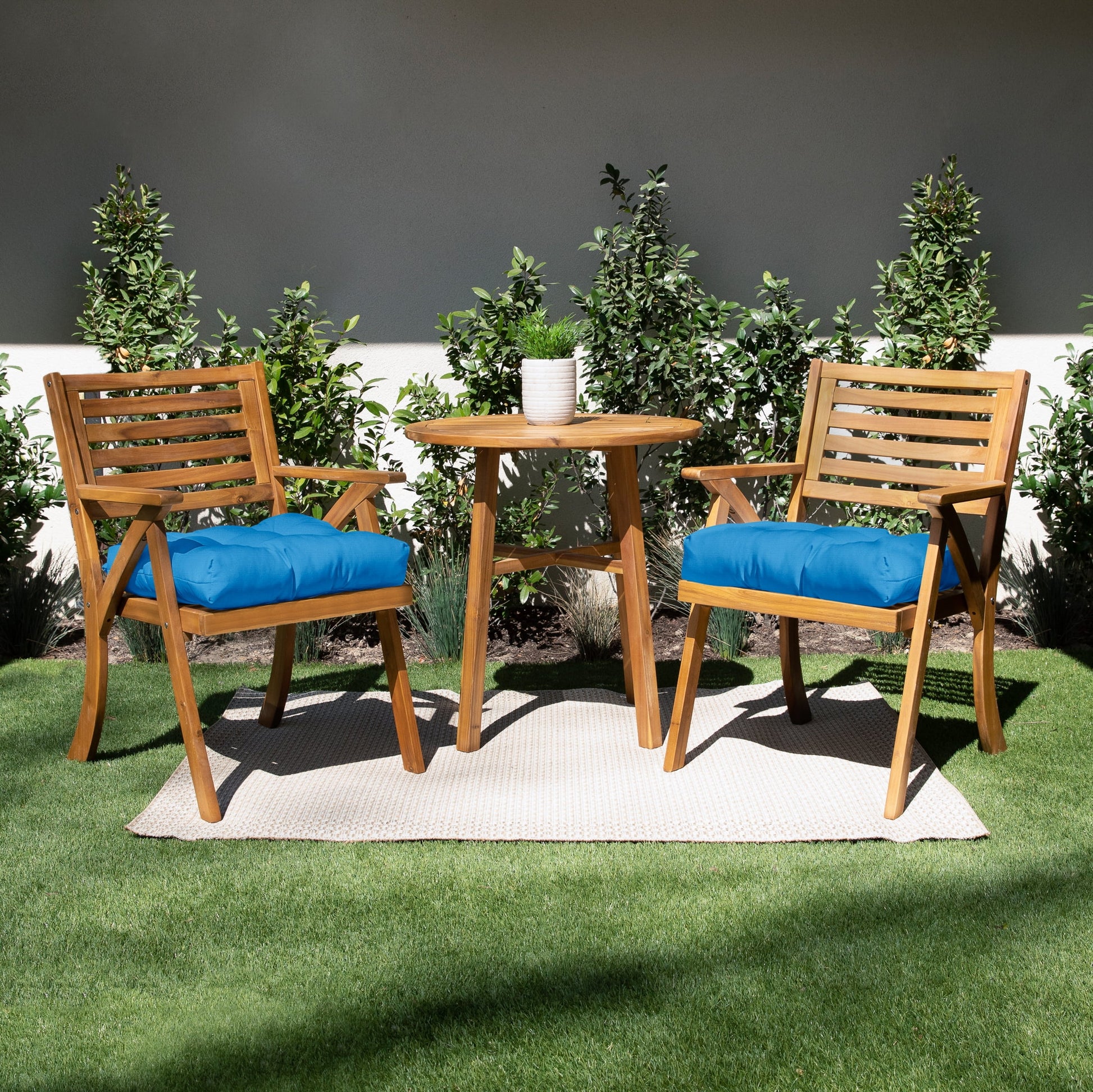 Sorra Home Blue Tufted Chair Cushion Square Back 16 x 16 x 3 (Set of 2)