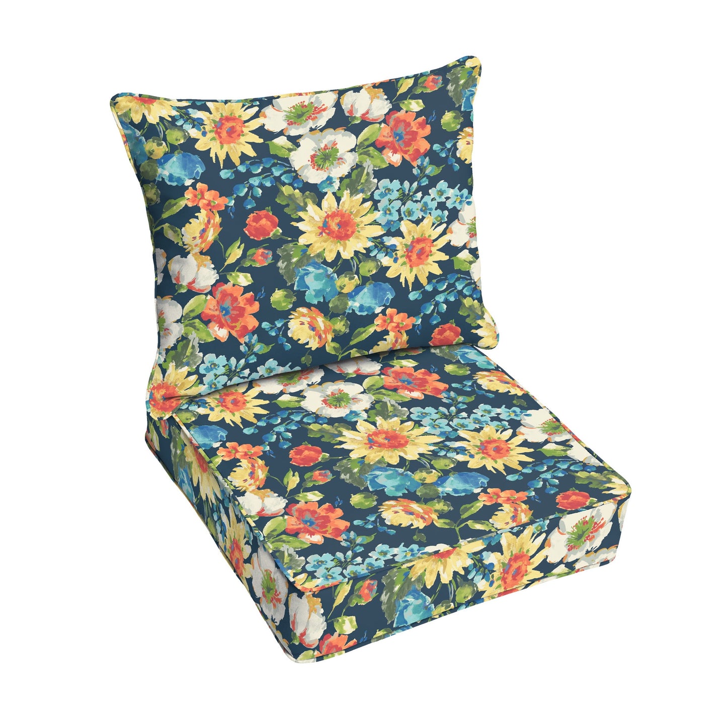 Sorra Home Corded Deep Seating Pillow Cushion Set 25" x 25" x 5" Multi Floral Blue