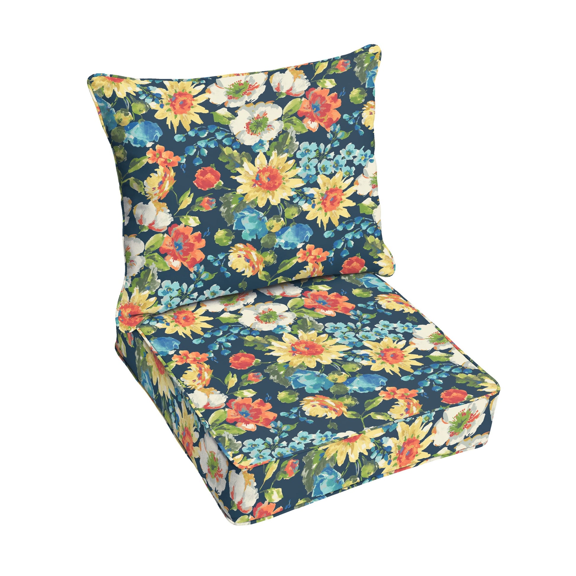 Sorra Home Corded Deep Seating Pillow Cushion Set 25" x 25" x 5" Multi Floral Blue