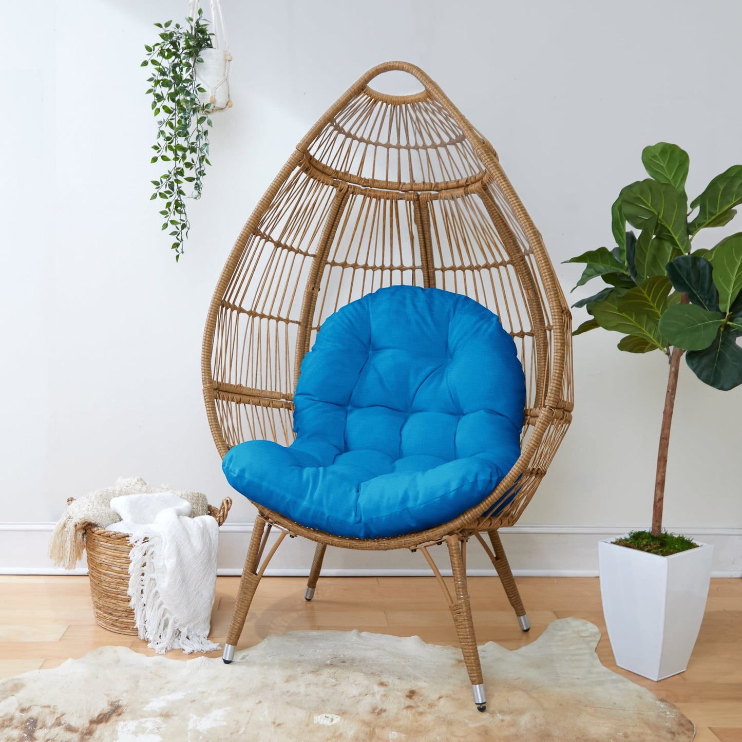 Sorra Home Indoor Blue Egg Chair Cushion 44 in x 27 in x 4 in