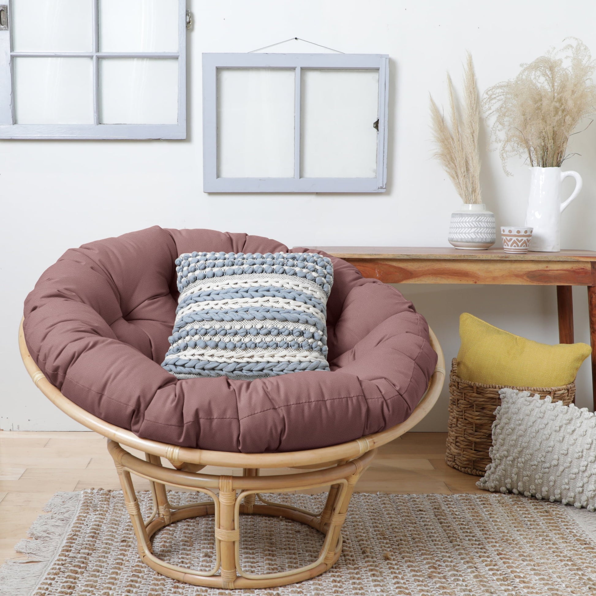 Sorra Home Indoor Mauve Round Papasan Cushion 44 x 44 x 4