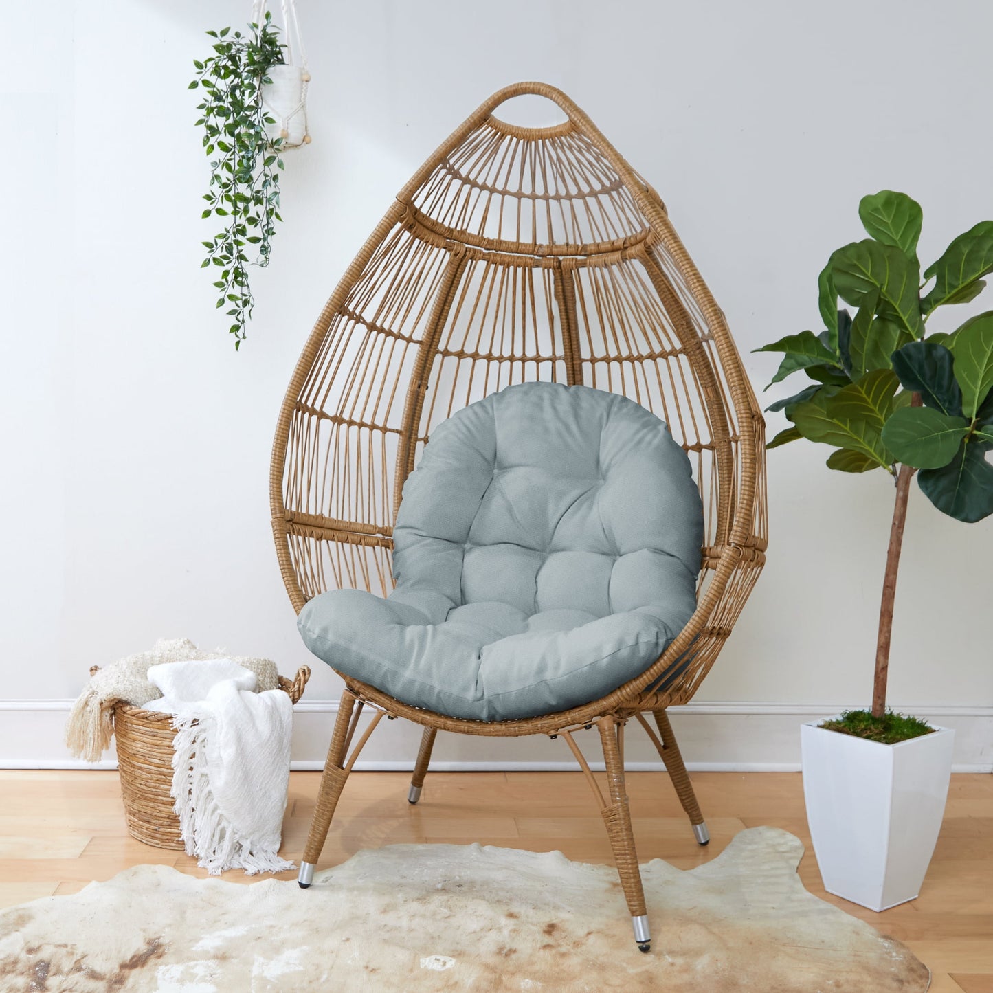 Sorra Home Indoor Silver Egg Chair Cushion 44 in x 27 in x 4 in