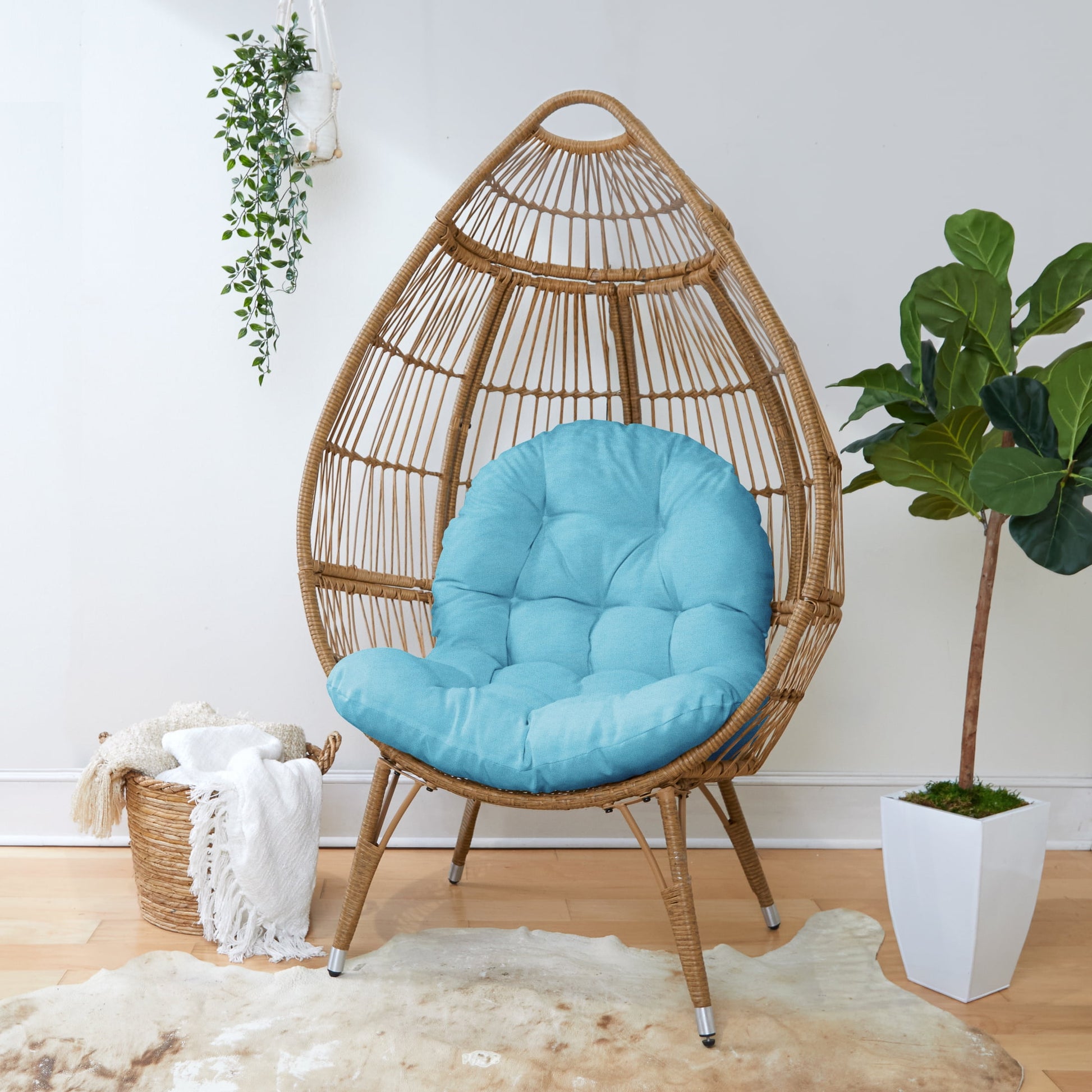 Sorra Home Indoor Sky Blue Egg Chair Cushion 44 in x 27 in x 4 in