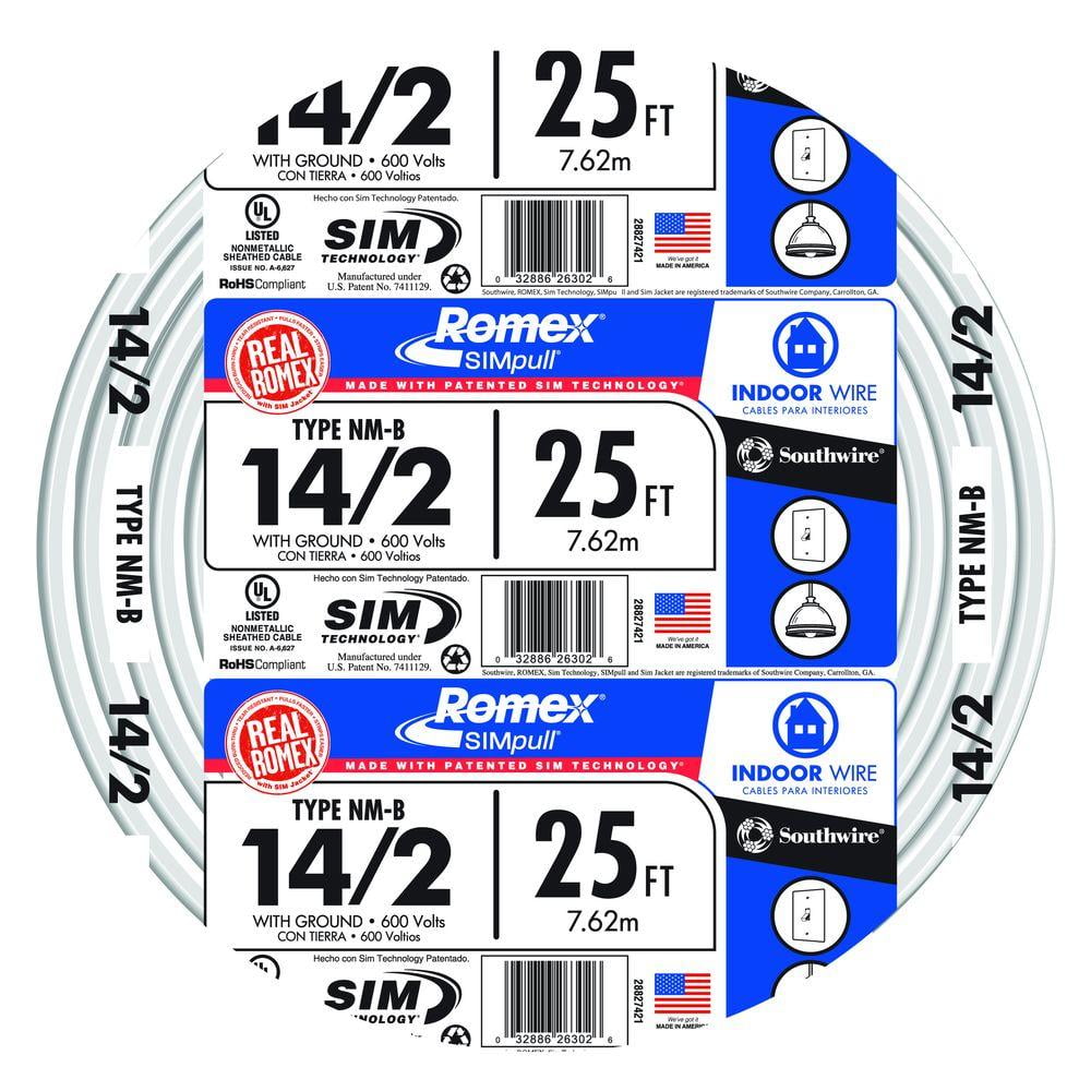 Southwire Romex SIMpull 14/2 25' Residential NM-B Cu Indoor Electrical Wire