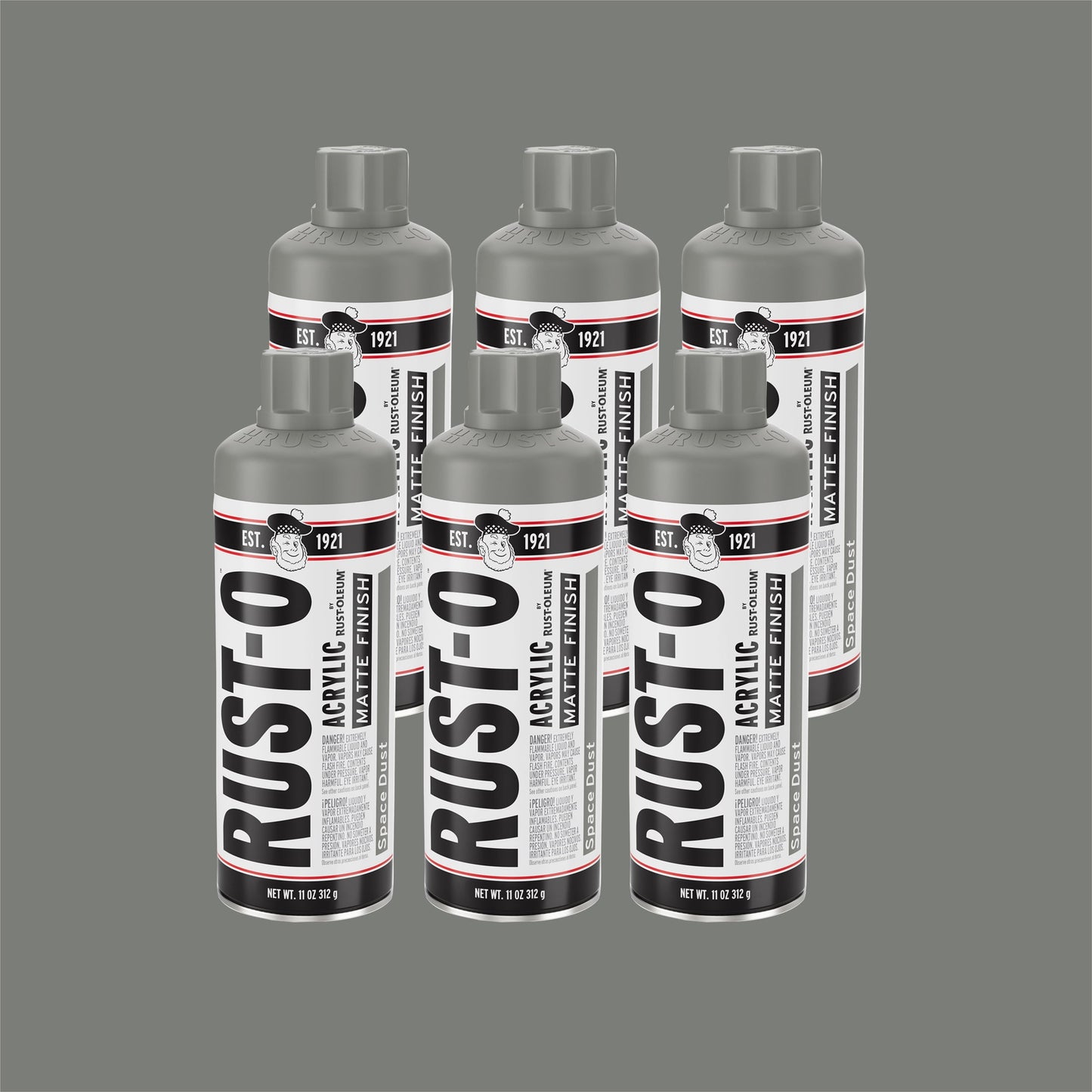 6 Pack, Space Dust, Rust-Oleum Rust-O Acrylic Matte Spray Paint-392223, 11 oz