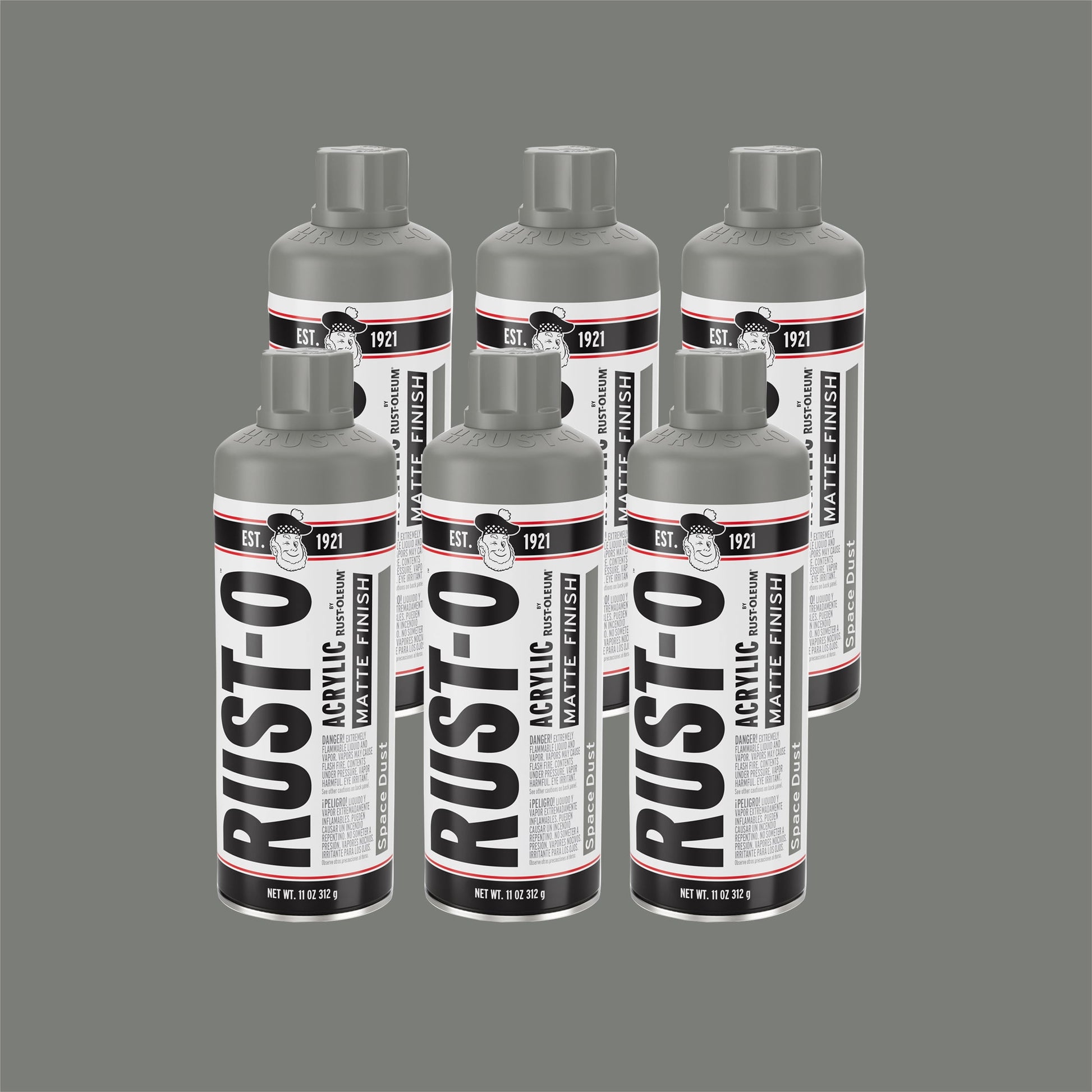 6 Pack, Space Dust, Rust-Oleum Rust-O Acrylic Matte Spray Paint-392223, 11 oz