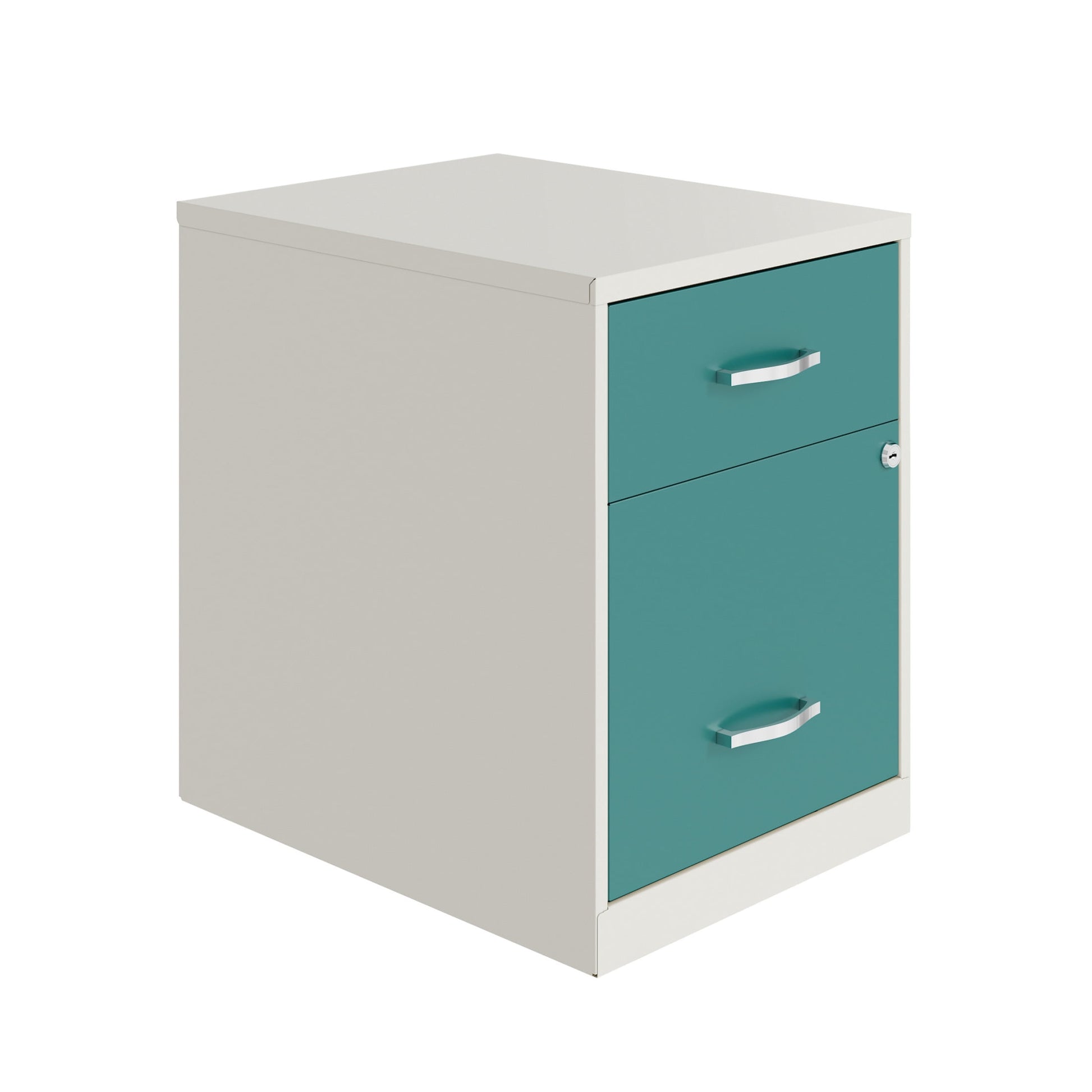 Space Solutions 18" Deep 2 Drawer Letter Width Vertical File Cabinet with Accessory Drawer, White/Teal