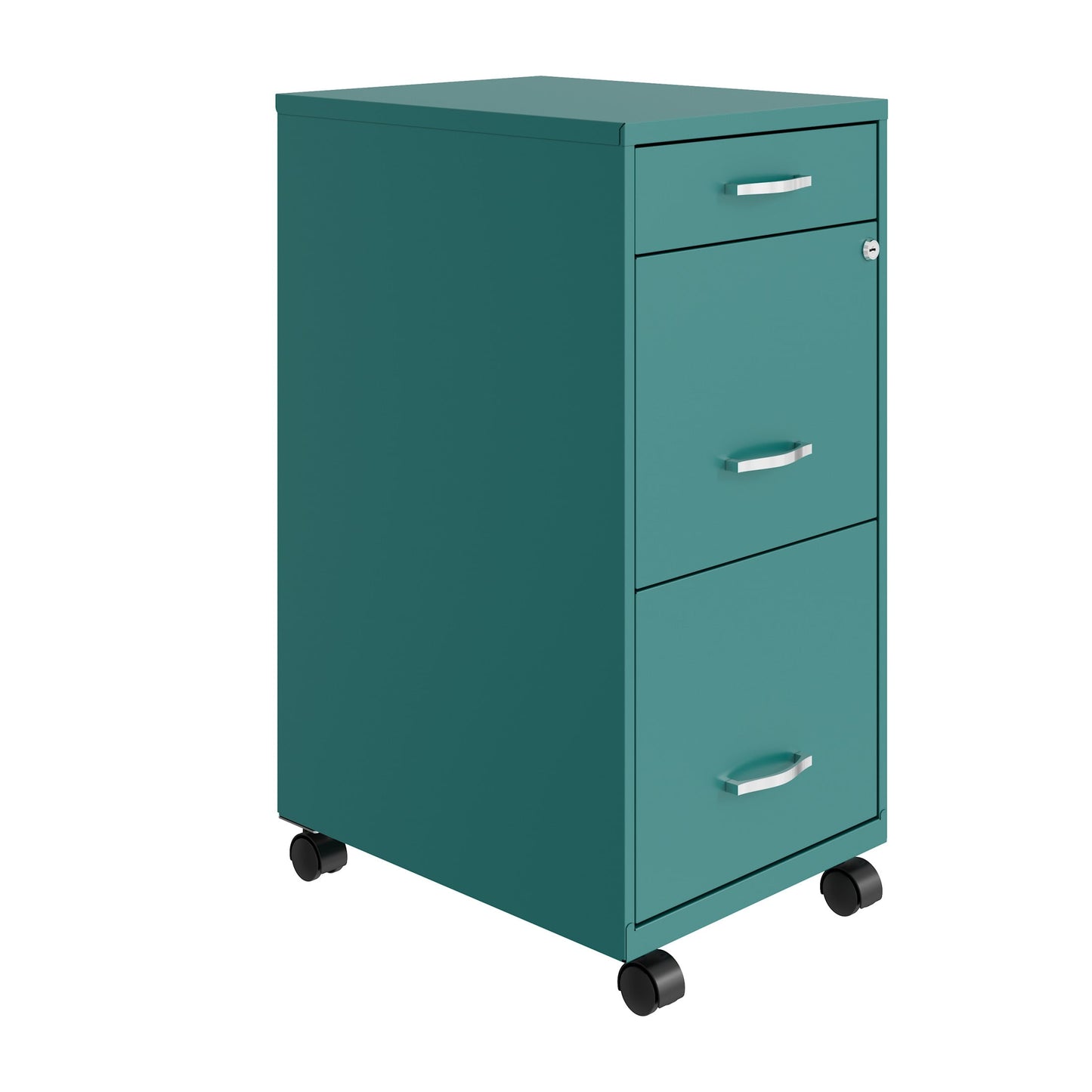 Space Solutions 18" Deep 3 Drawer Mobile Letter Width Vertical File Cabinet, Teal