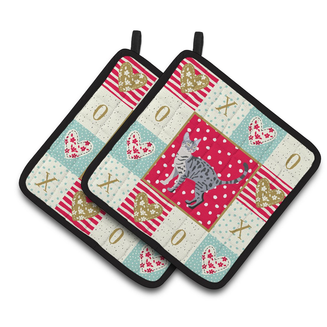 Spangled #1 Cat Love Pair of Pot Holders