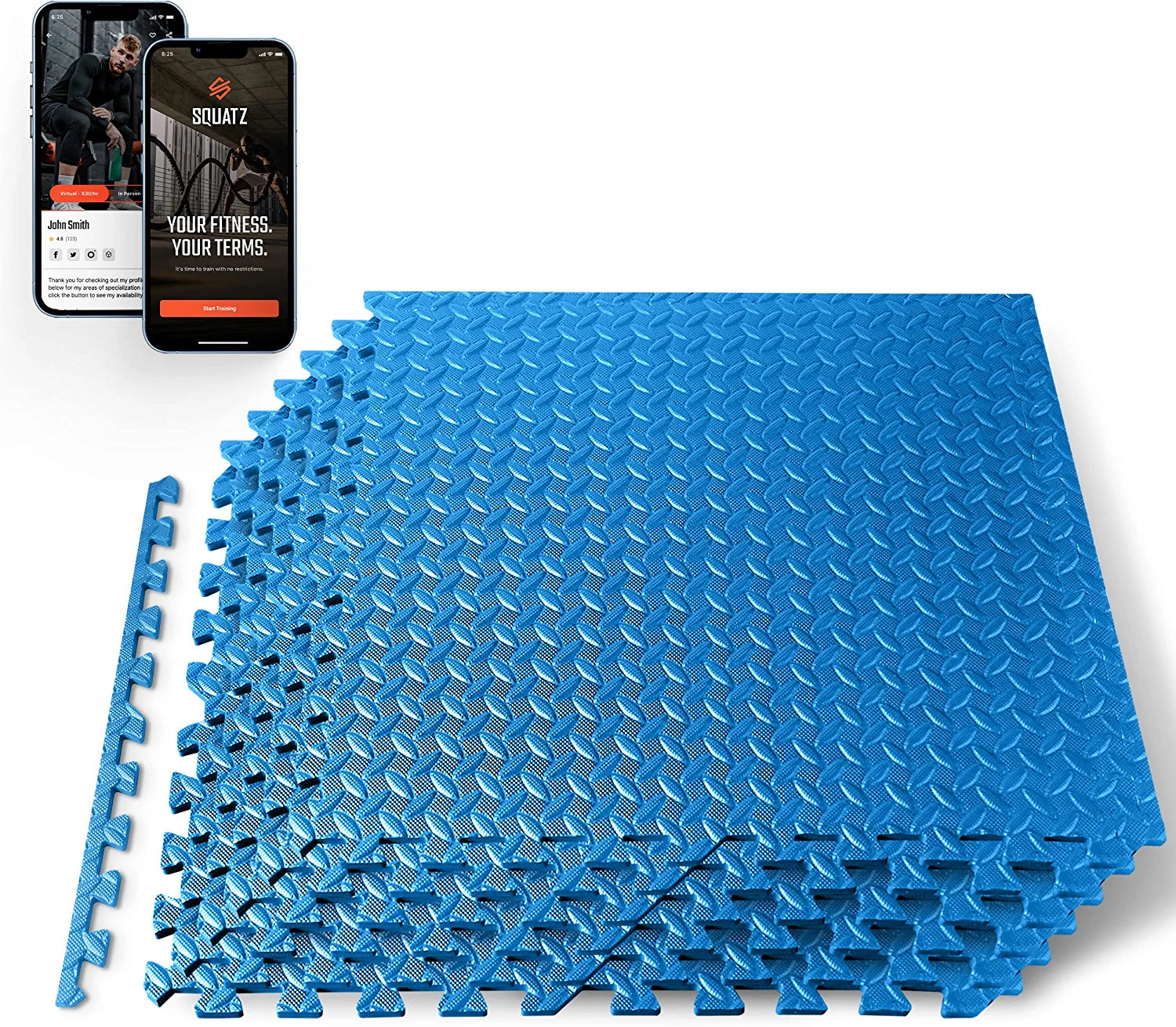 Squatz Gym Thick Puzzle Exercise Mat 6 Pcs EVA Foam Interlocking Tiles Protective Flooring, Blue