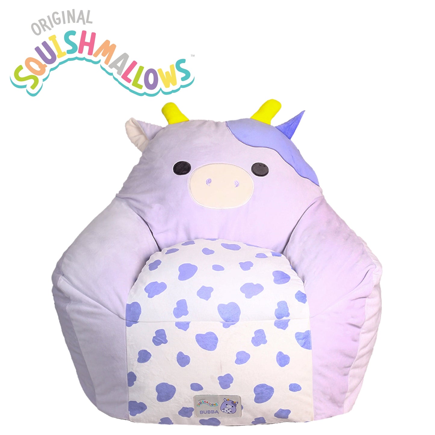Squishmallows Official Bubba Bean Bag Chair - 30 in Wide Kids Squishy Soft Chair, Purple/White
