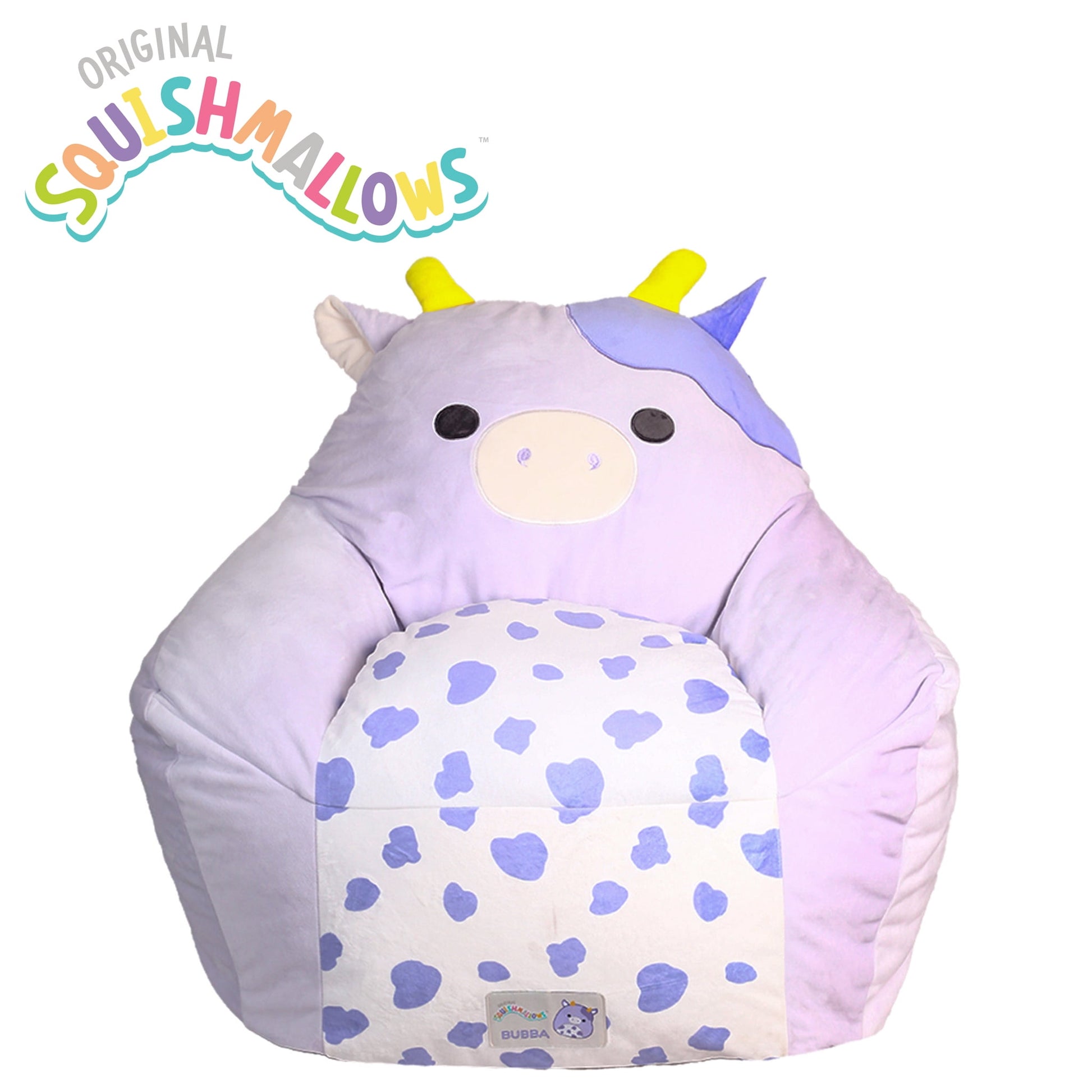 Squishmallows Official Bubba Bean Bag Chair - 30 in Wide Kids Squishy Soft Chair, Purple/White