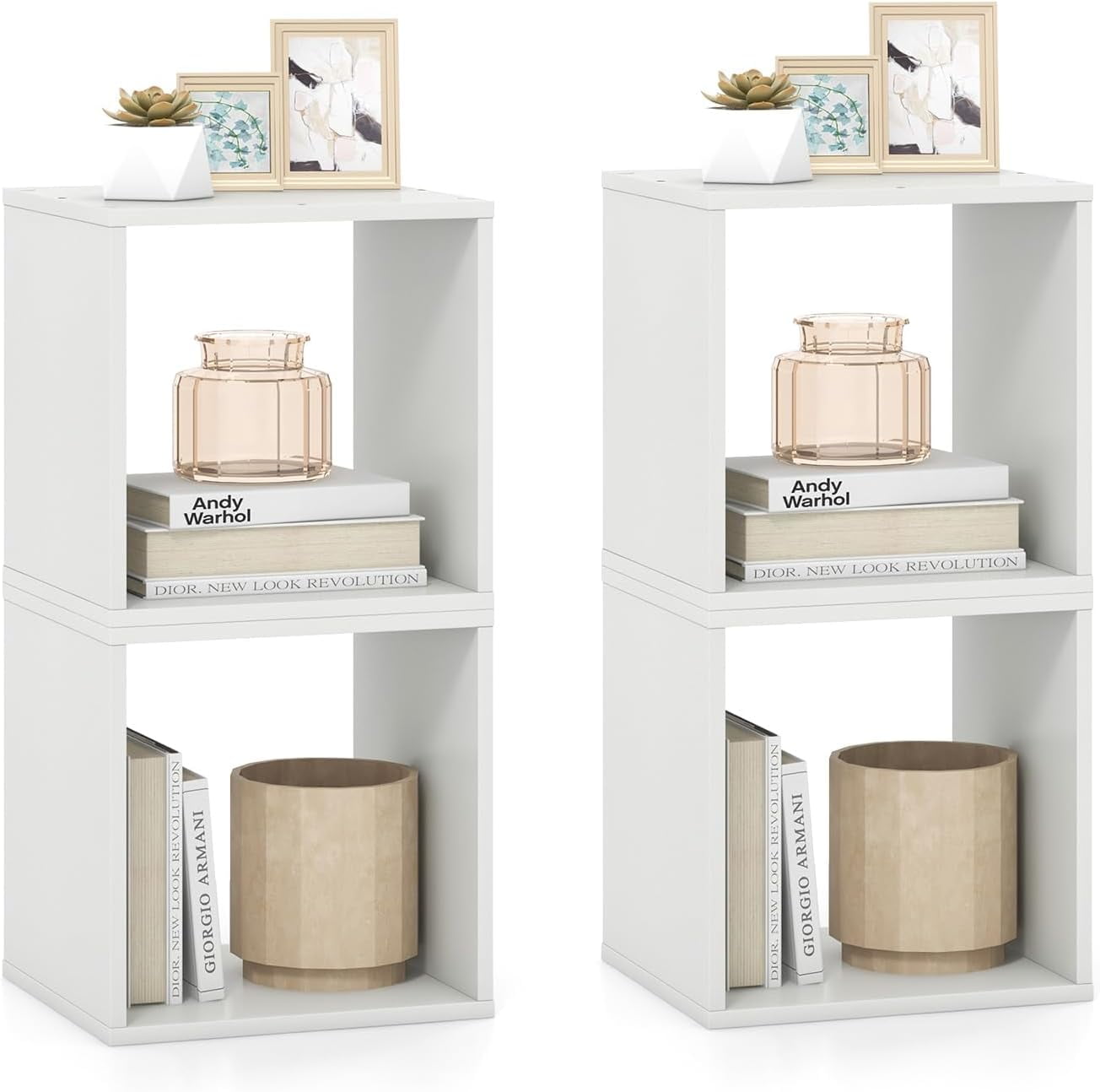 Stackable 4 PCS Lattice Cabinet, Cube Storage Organizer, Modular Book Shelf Unit, White