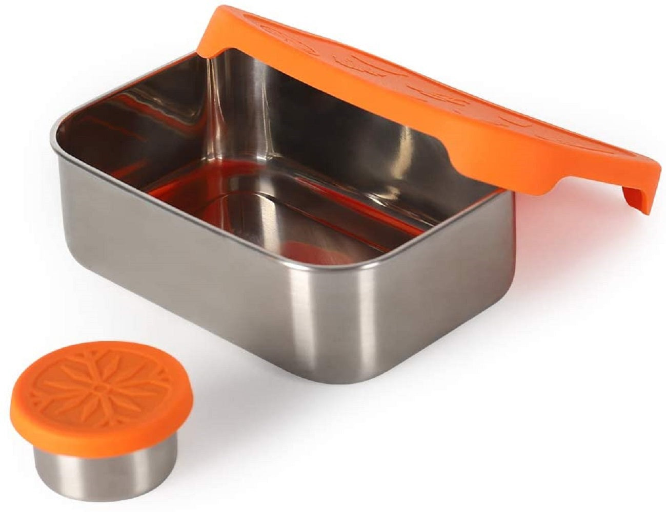 Contenedor de Almuerzo de Acero Inoxidable, Juego de Lonchera a Prueba de Fugas de 28 oz con Tapa de Silicona de Calidad Alimentaria de Color Naranja y Taza para Salsa