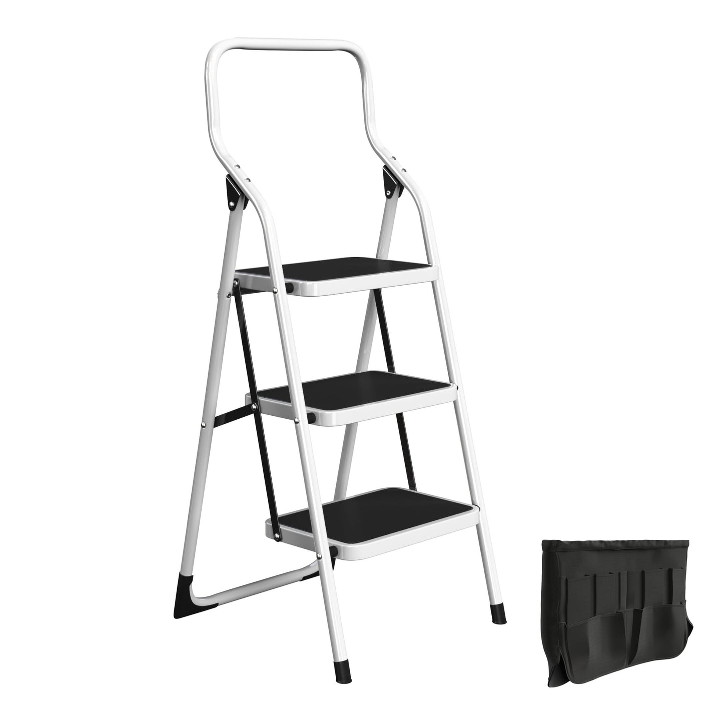 Escalera Plegable Stalwart de 3 PeldaÃ±os con Pasamanos y Bolsa de Herramientas Adjunta