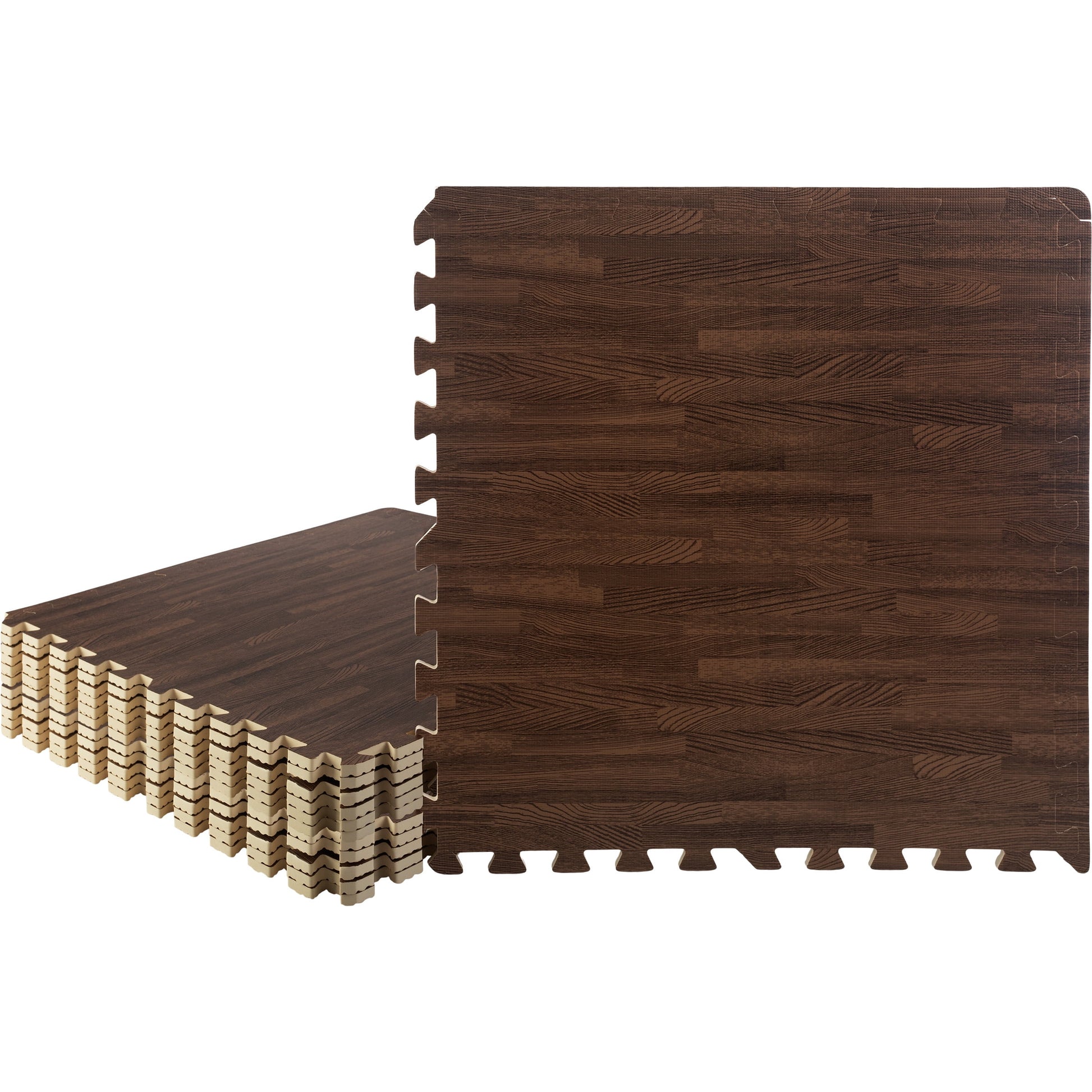 Stalwart Dark EVA Foam Floor Tiles Woodgrain Puzzle Mats, 48 Sq ft Coverage 12 Piece
