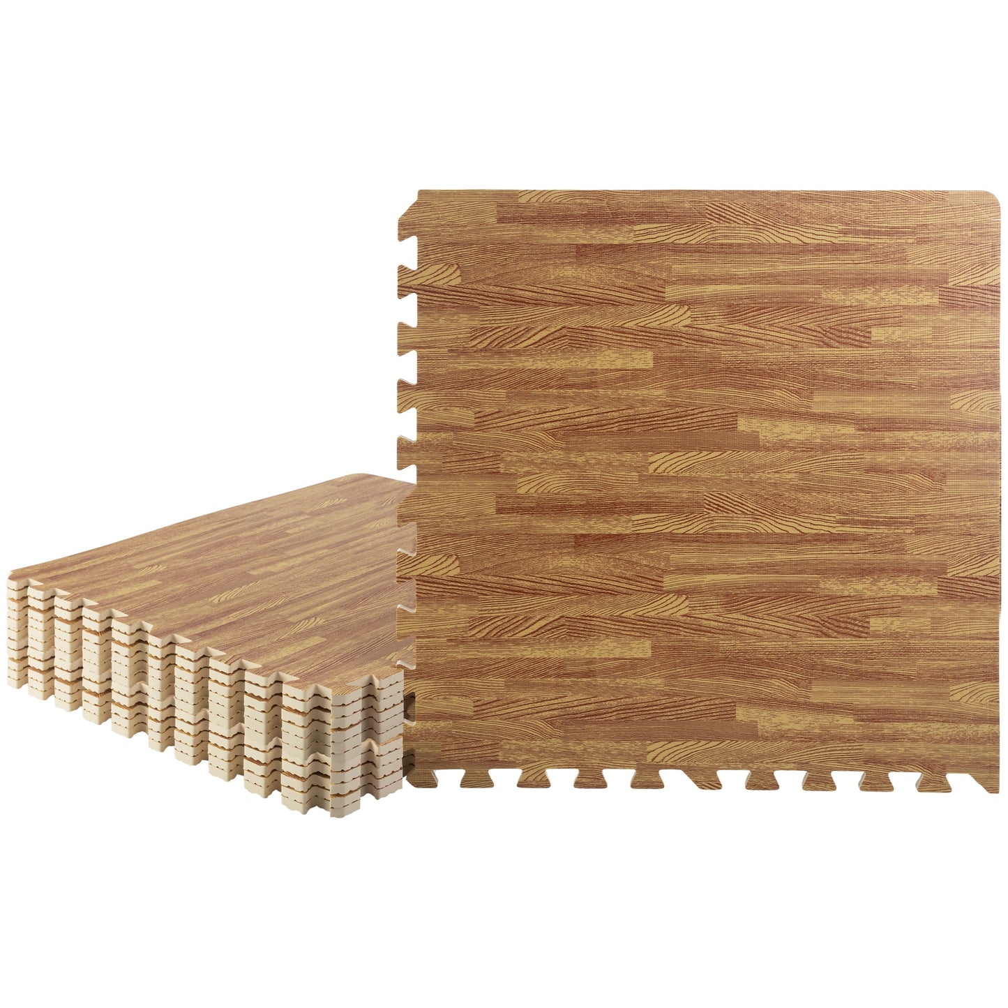 Stalwart EVA Foam Floor Tiles 12-Pack - 48 SQFT Woodgrain Puzzle Mats, Light