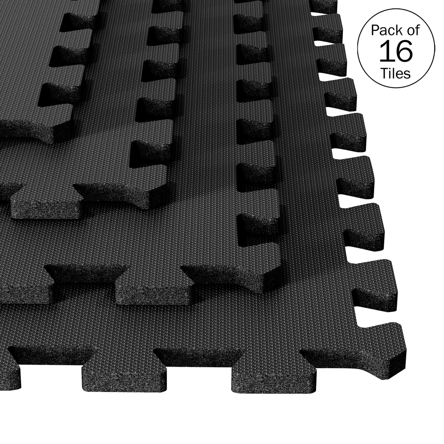 Stalwart EVA Foam Tiles 16-Pack - 64 SQ FT of Playroom or Gym Flooring, Black
