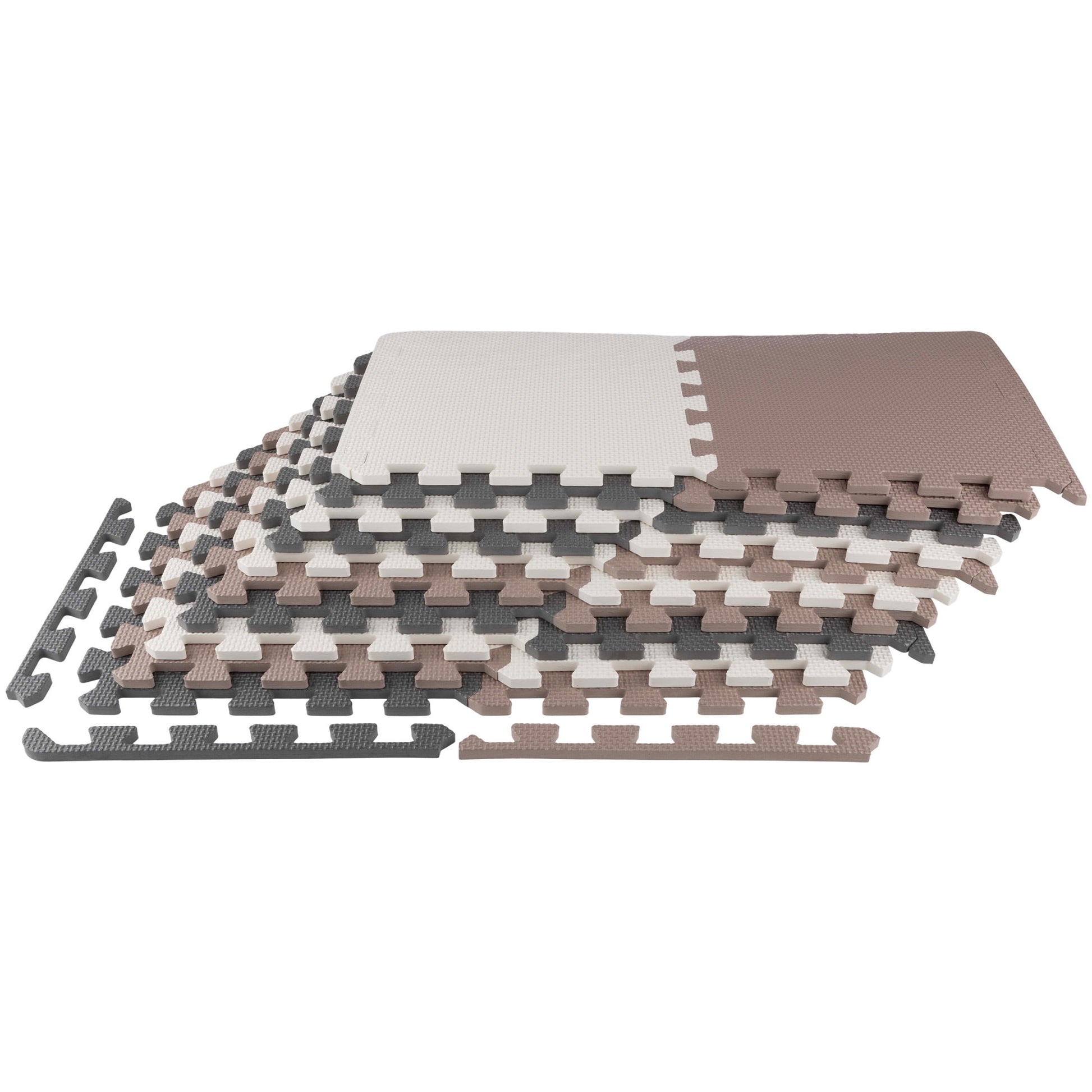 Stalwart Neutral White Brown Foam Interlocking Floor Mats 20 Sq Coverage Area Interlocking 20 Pack