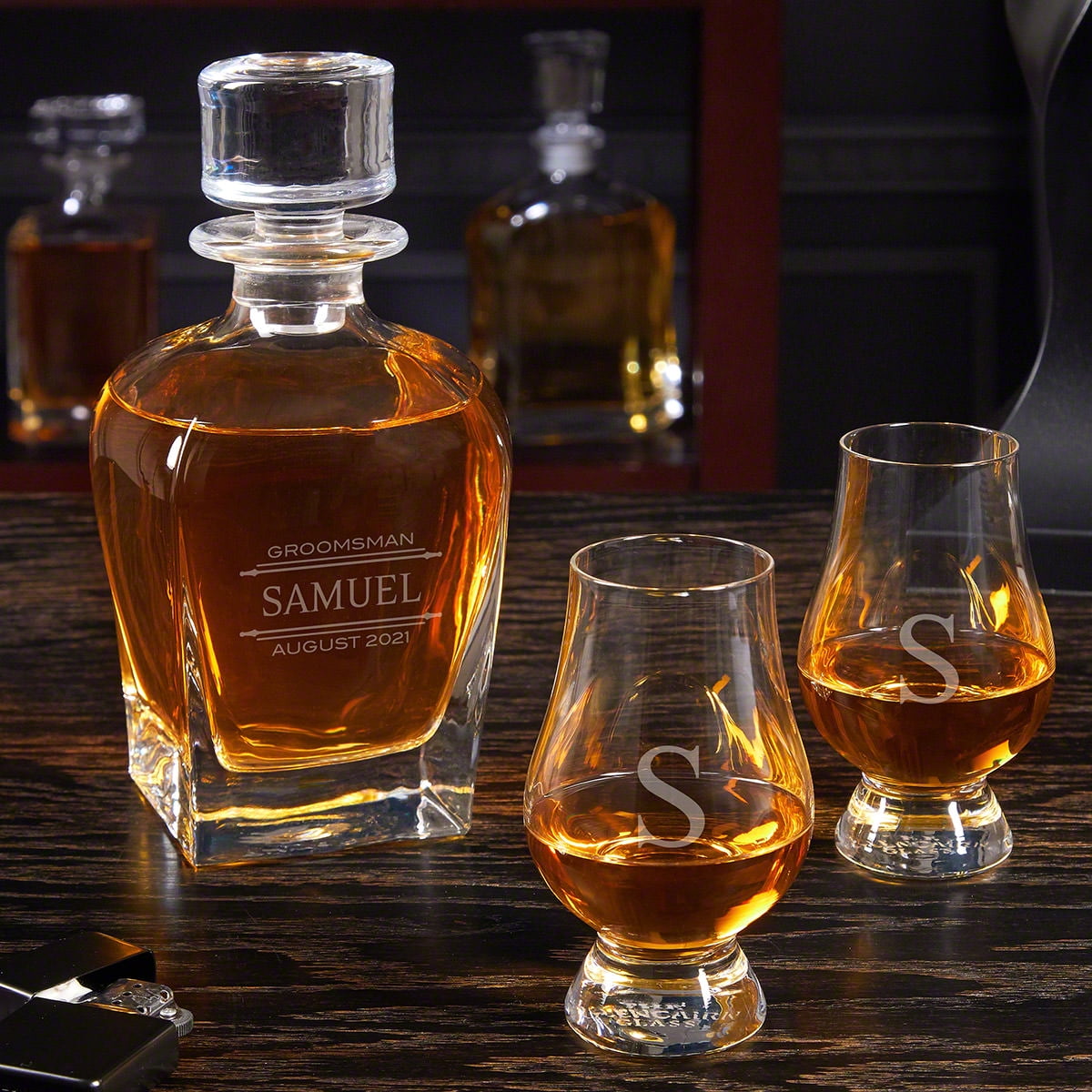 Stanford Engraved Whiskey Decanter Set with Glencairn Glasses