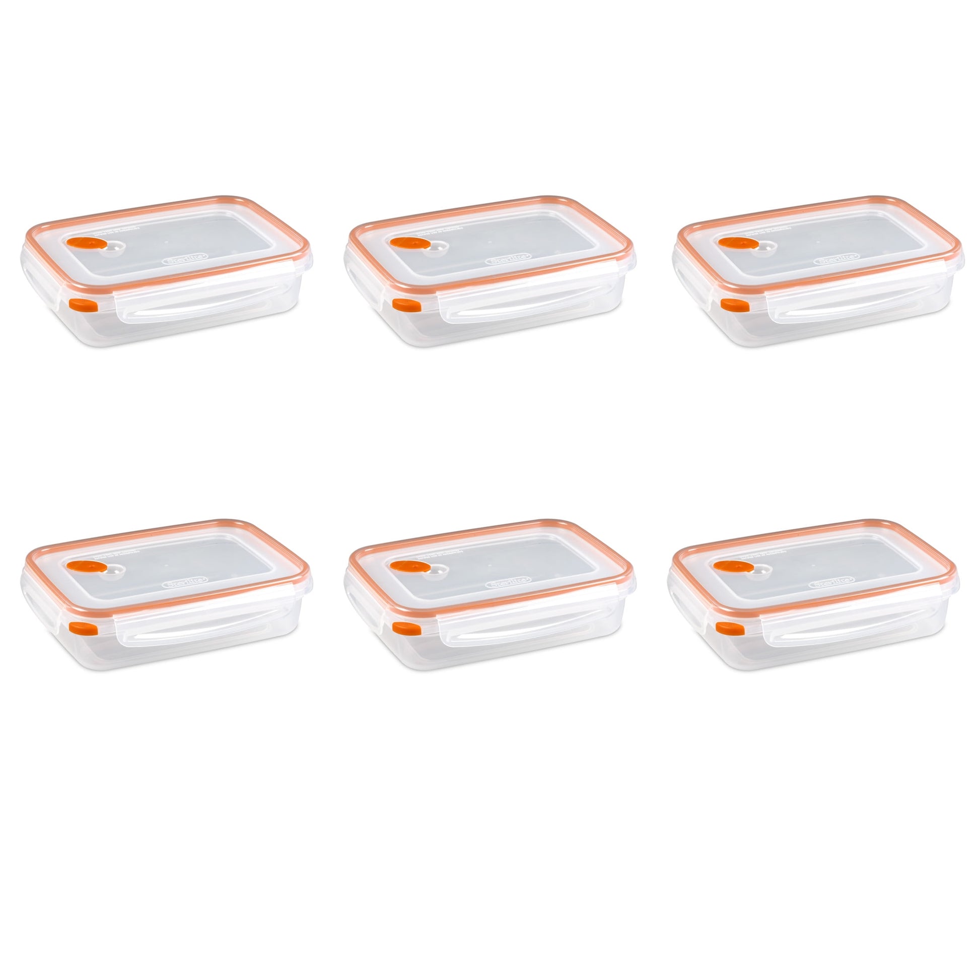 Sterilite Ultraâ€¢Sealâ„¢ 5.8 Cup Rectangle, Latching Food Storage Container, Airtight Watertight Seal, Orange, 6 Count