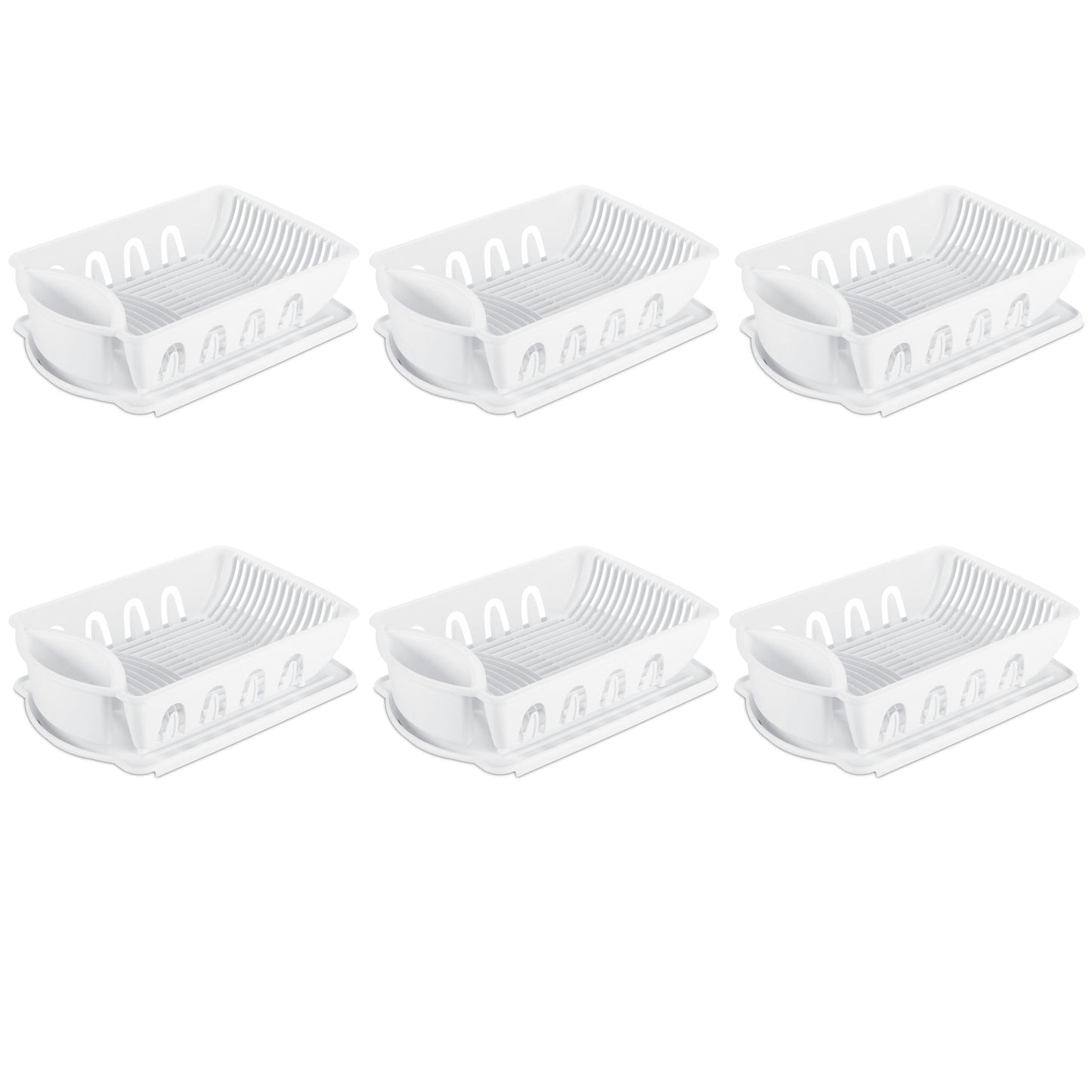 Sterilite Large 2 Piece Sink Set, Dish Drainer and Drainboard for Plates, Cups, and Flatware, White, 6 Count